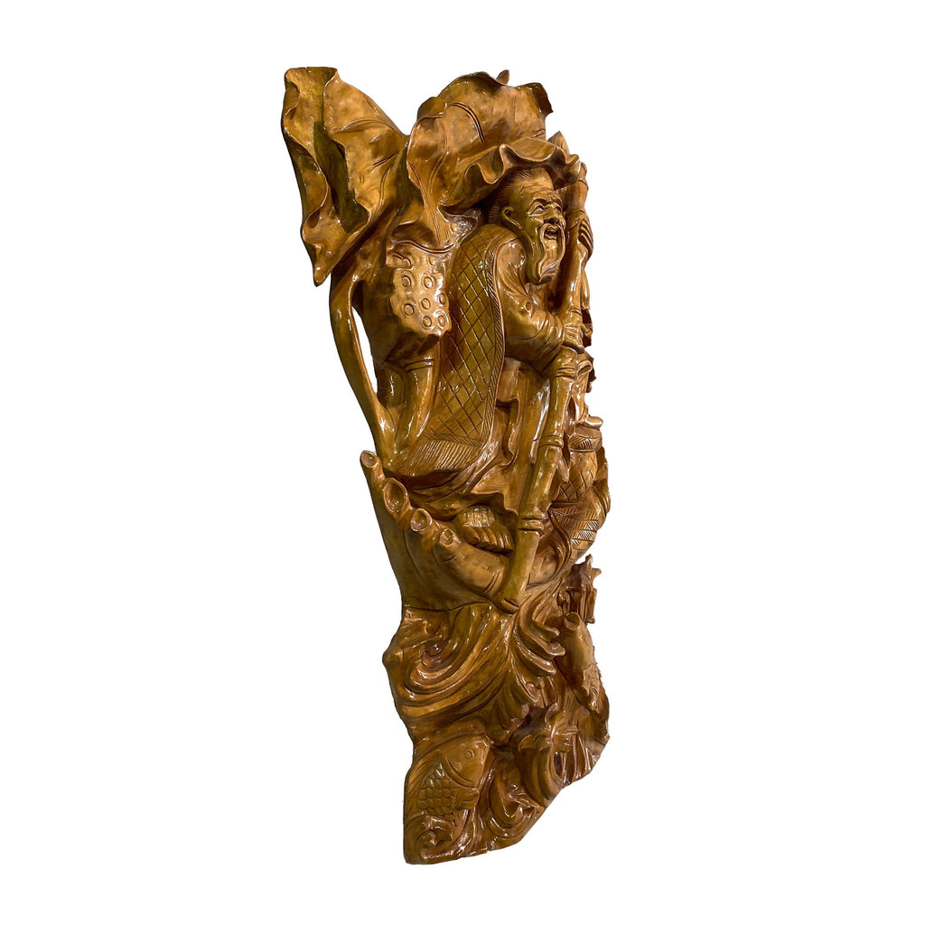 Hand-Carved Fisherman Wooden Statue