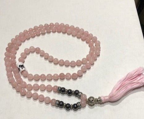 Mala Rose Quartz and Hematite