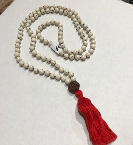 Mala White Jade and Rudraksha