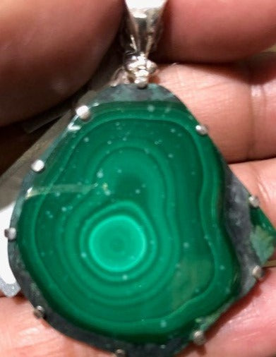 Malachite Slice Pendant on Silver
