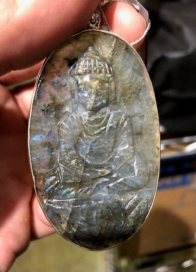 Labradorite Pendant with Buddha on Sterling Silver