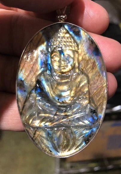Labradorite Pendant with Buddha on Sterling Silver