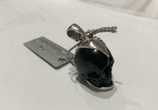 Tektite Hand Carved Skull Pendant on Sterling Silver