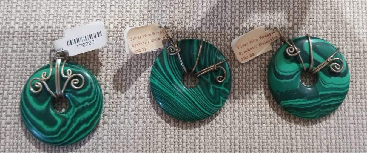 Silver Wire Wrapped Synthetic Malachite Pendant