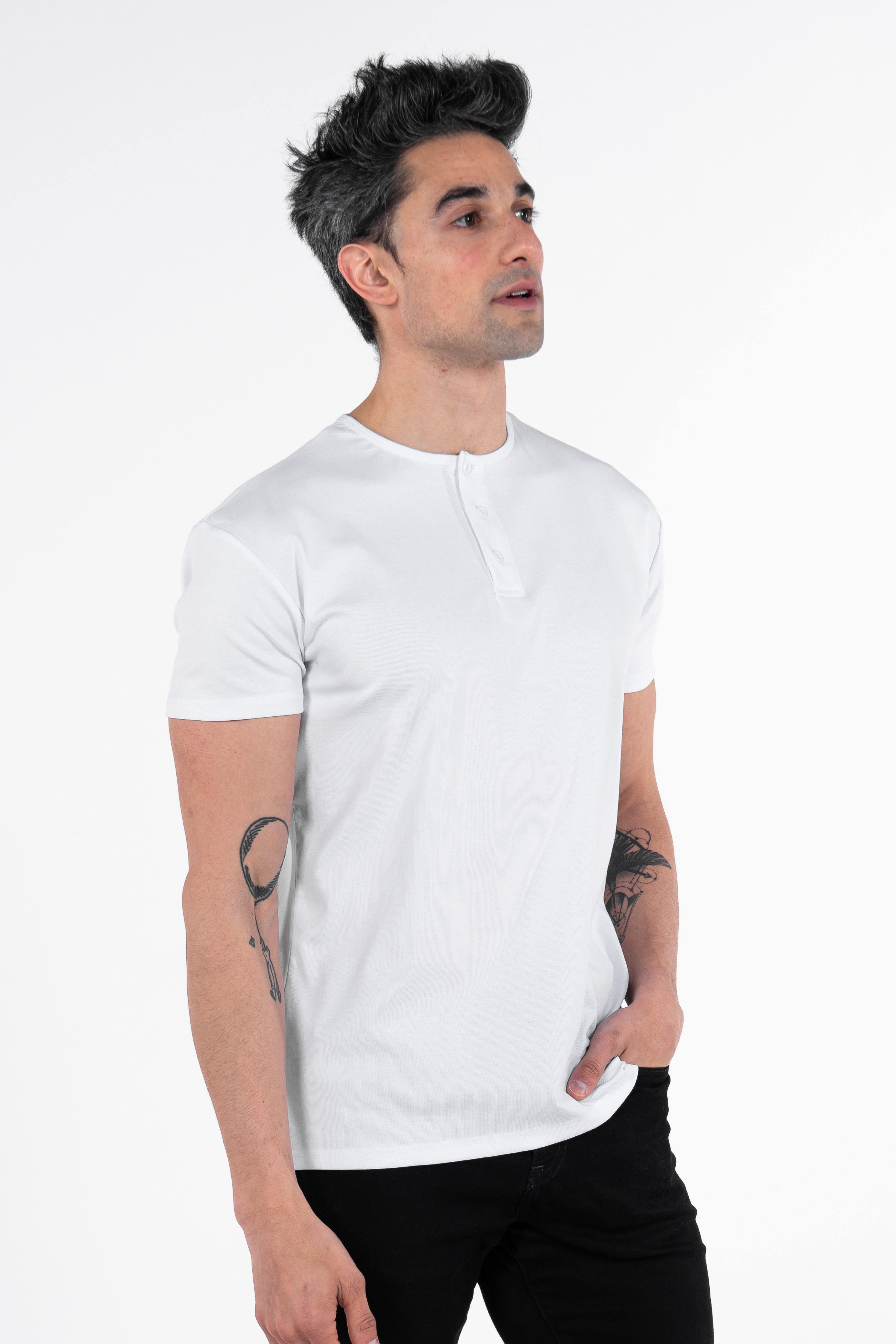 Classic Henley T-Shirt: White - Rule Of Threads