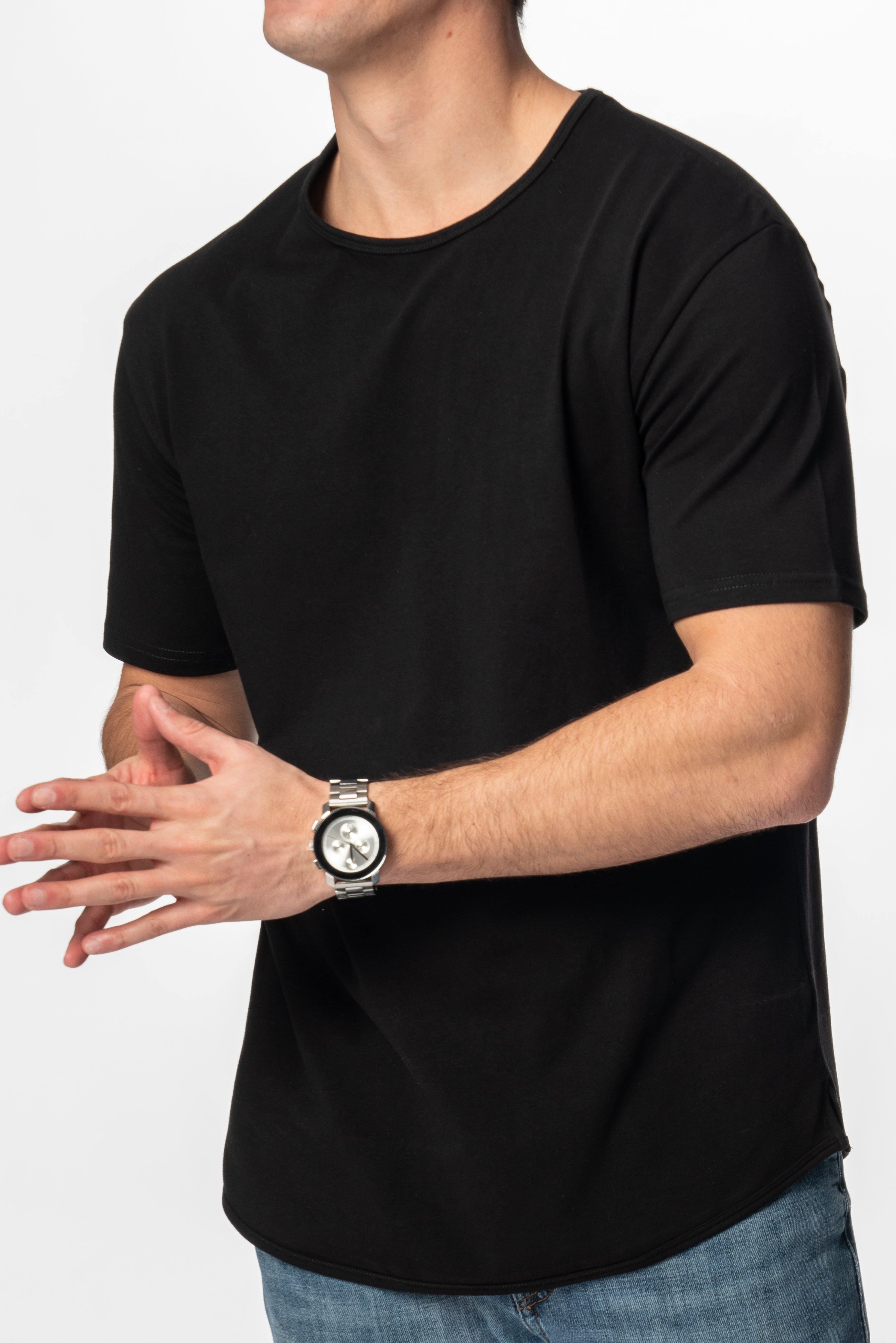 Curve-Split Crew T-Shirt: Black - Rule Of Threads