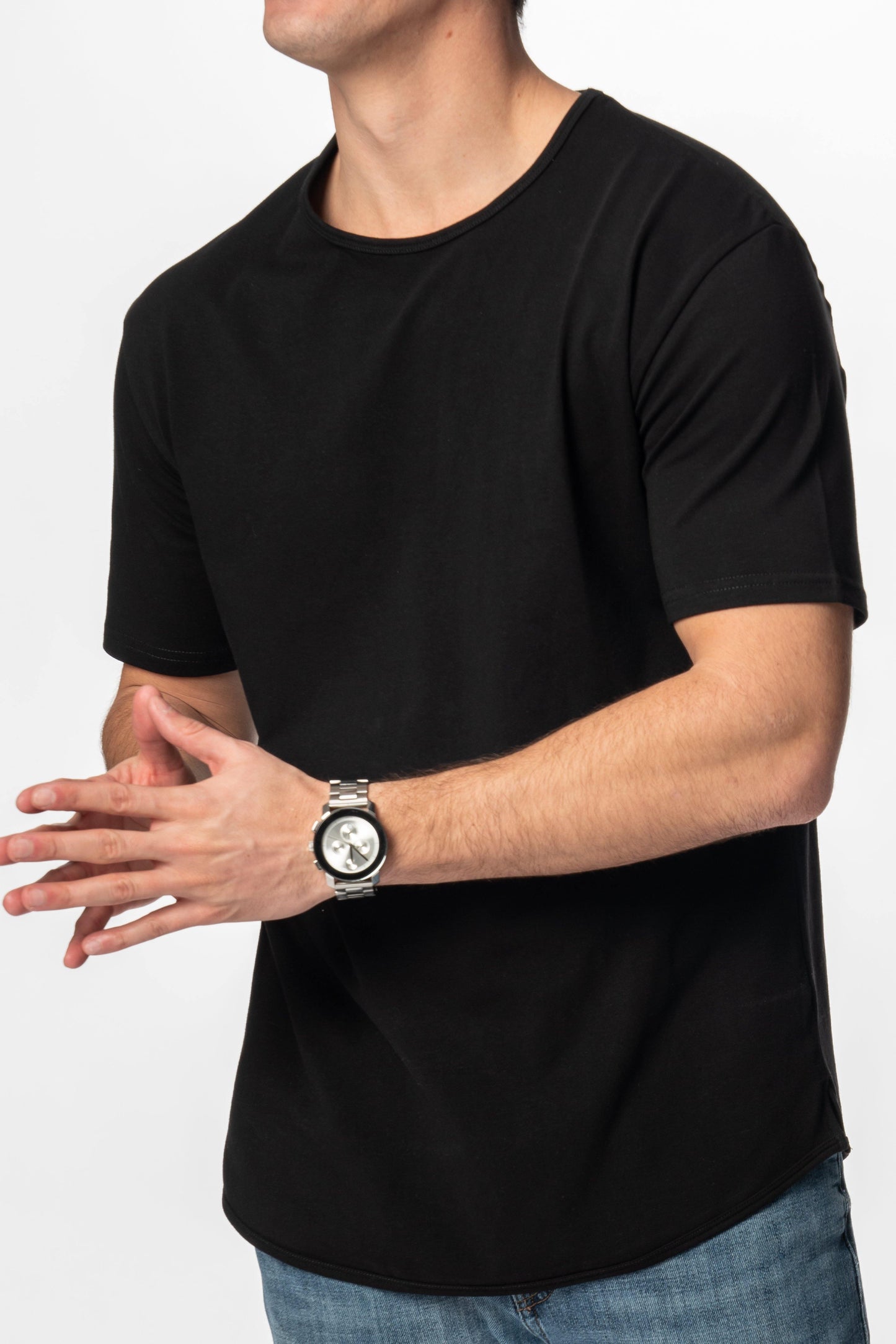 Curve-Split Crew T-Shirt: Khaki Green