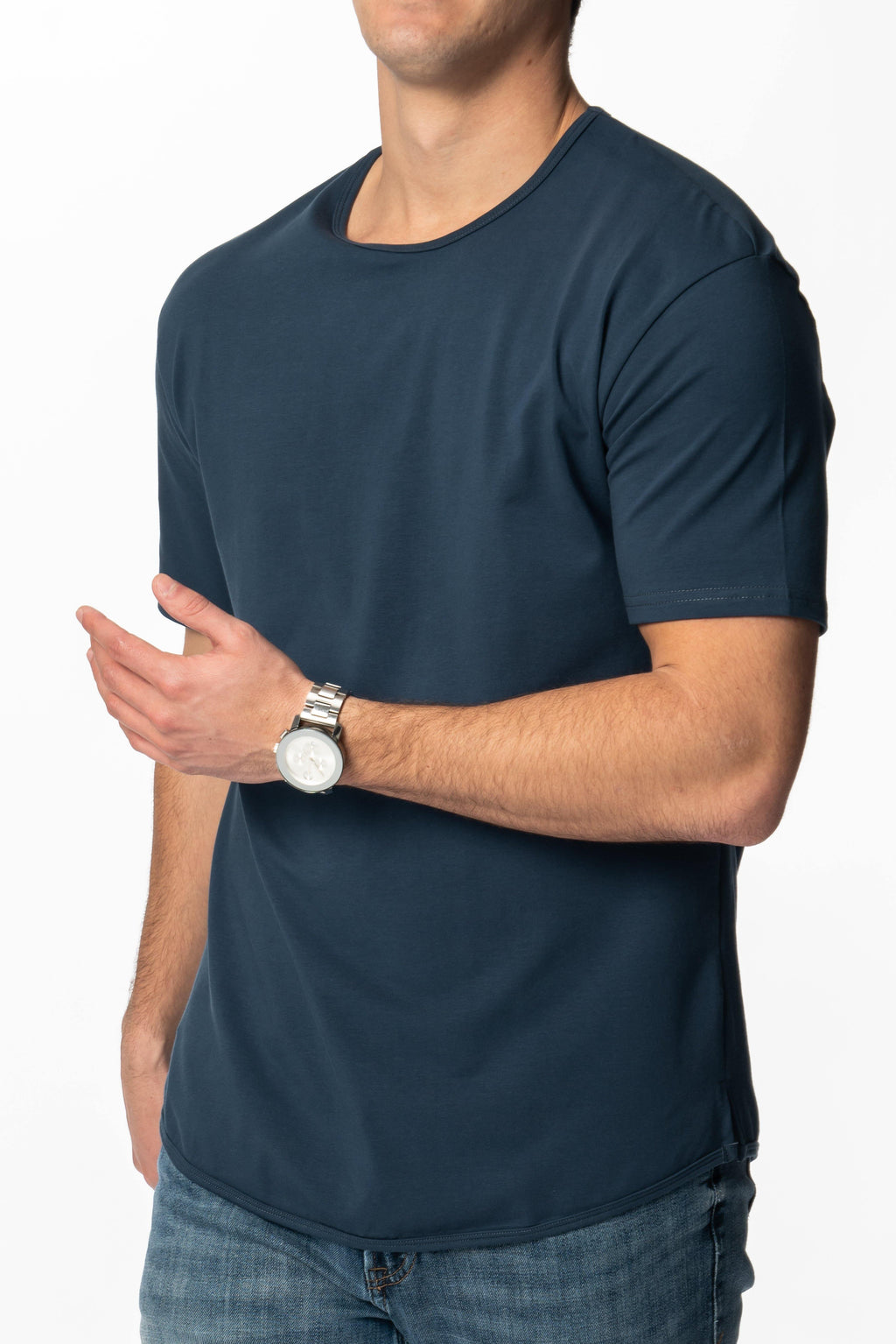 Curve-Split Crew T-Shirt: Coastal Blue