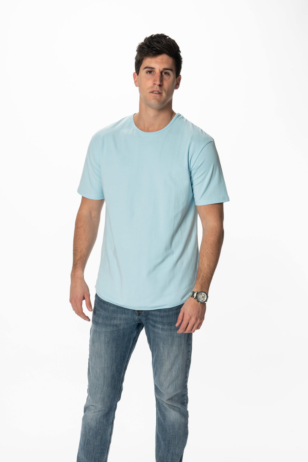 Curve-Split Crew T-Shirt: Coastal Blue - Rule Of Threads