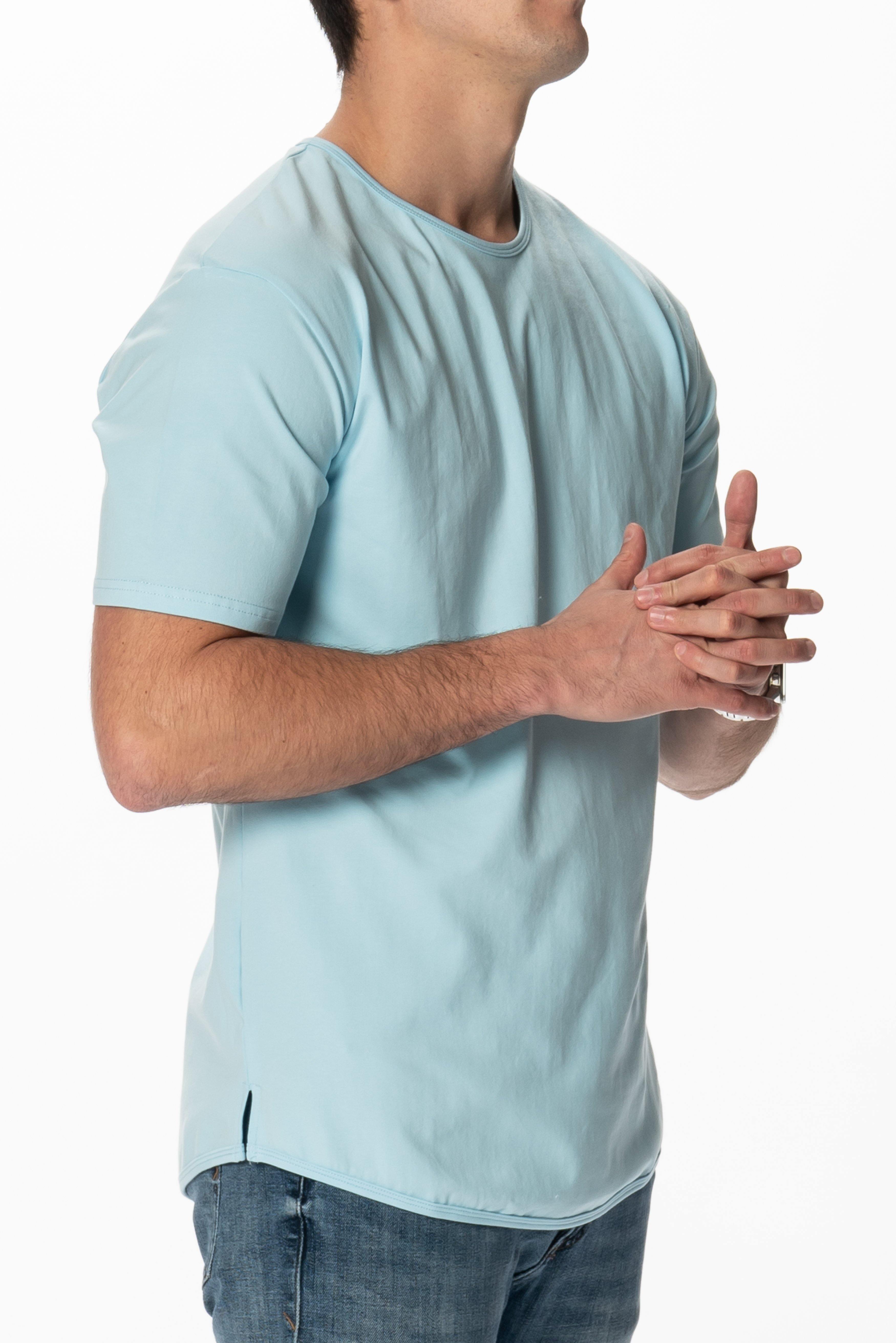 Curve-Split Crew T-Shirt: Charcoal Blue