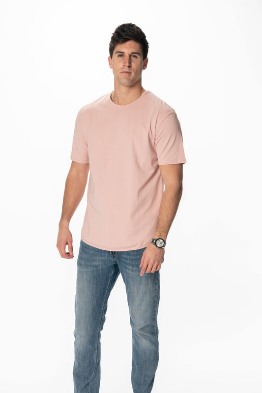 Curve-Split Crew T-Shirt: Coral Pink - Rule Of Threads