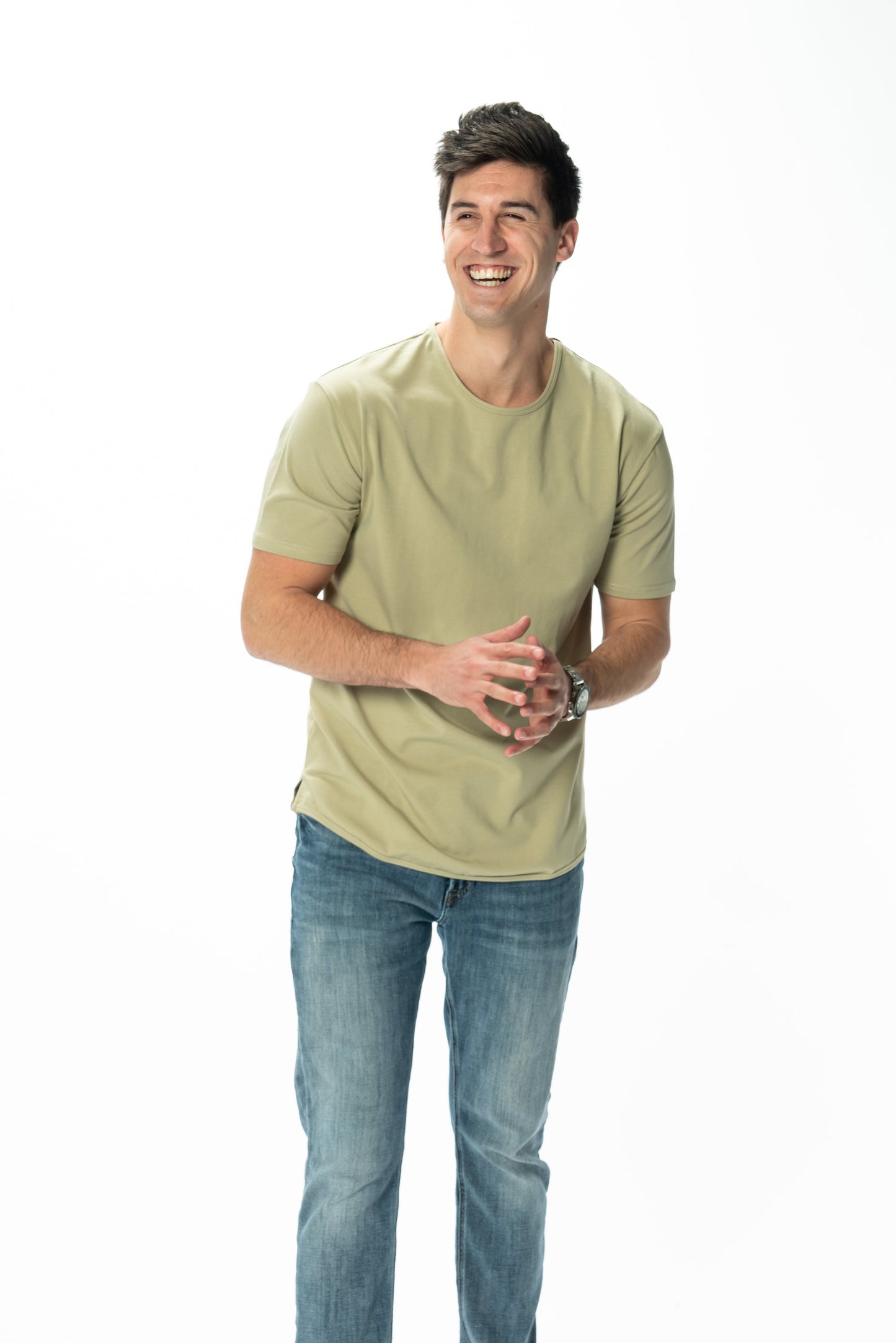 Curve-Split Crew T-Shirt: Coastal Blue