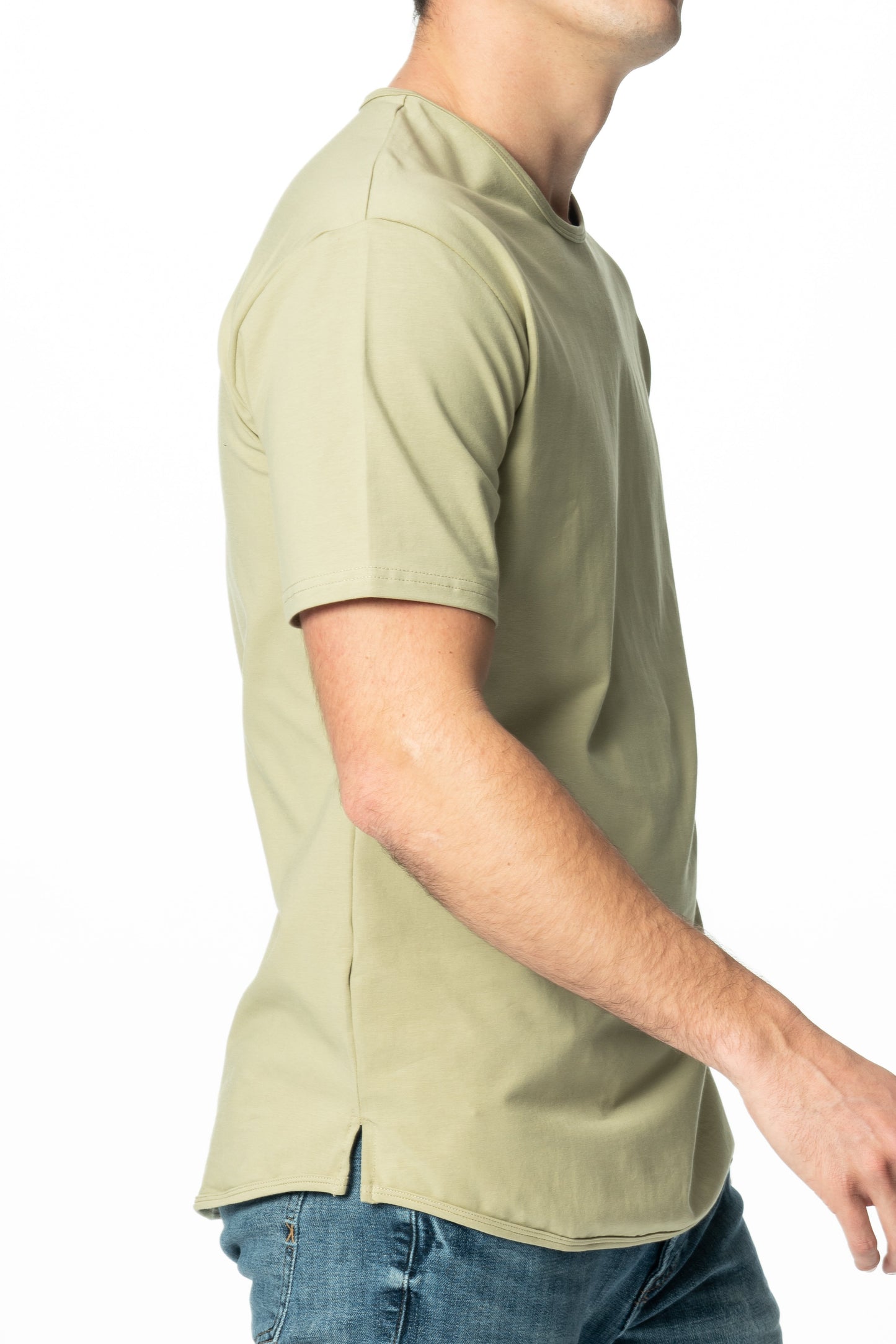 Curve-Split Crew T-Shirt: Coral Pink