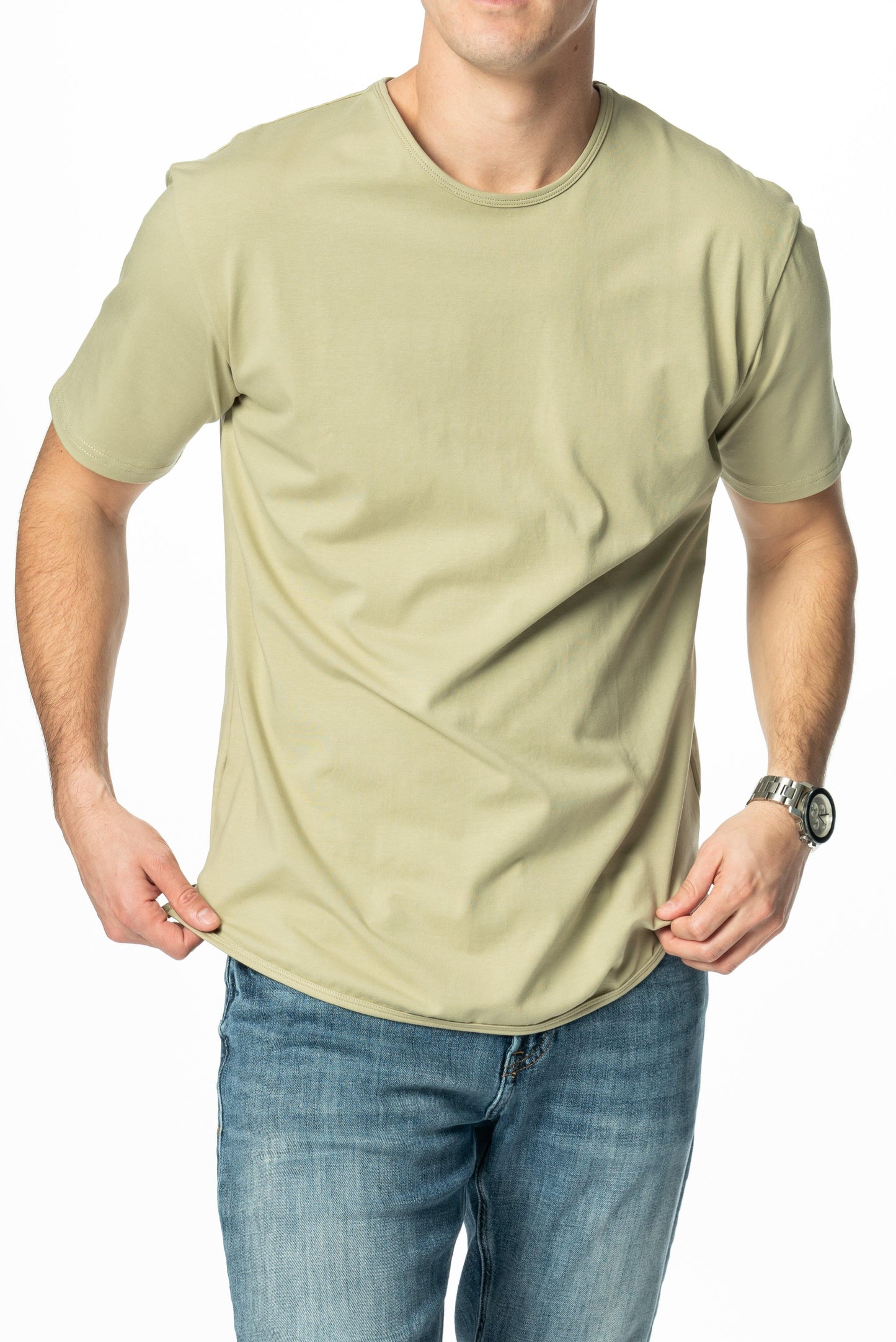 Curve-Split Crew T-Shirt: Coral Pink