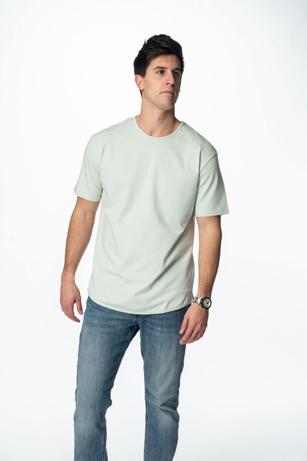 Curve-Split Crew T-Shirt: Charcoal Blue