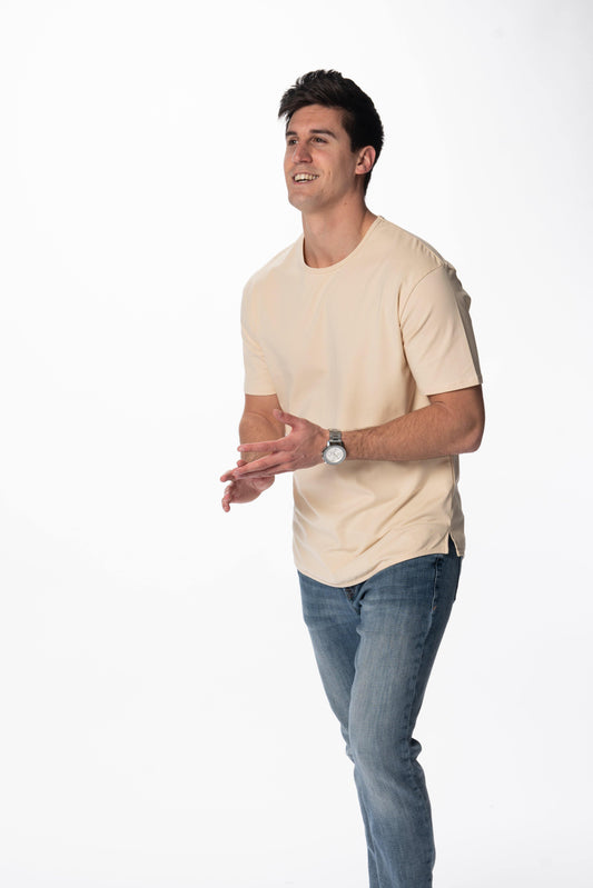 Curve-Split Crew T-Shirt: Sand - Rule Of Threads