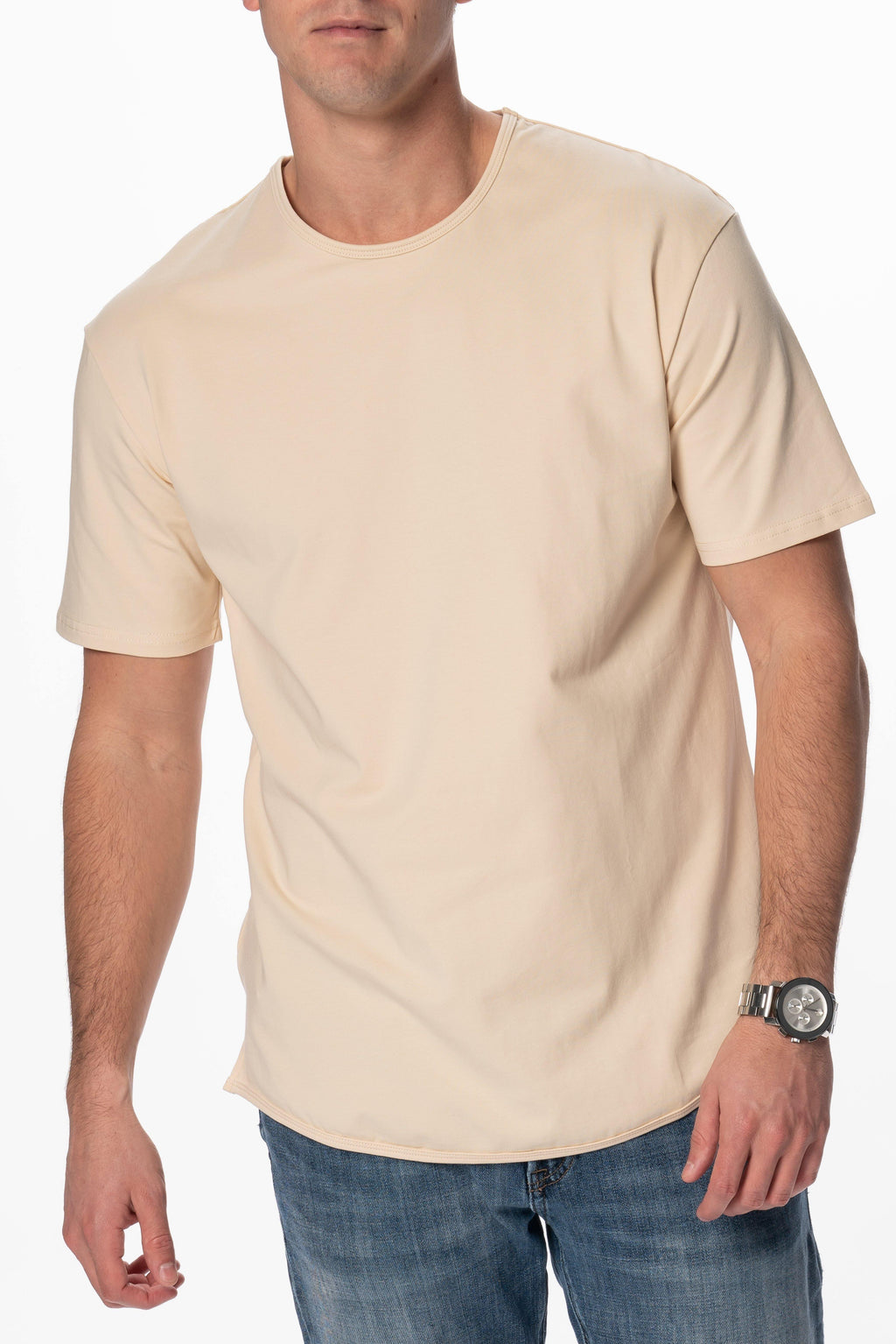 Curve-Split Crew T-Shirt: Sand - Rule Of Threads