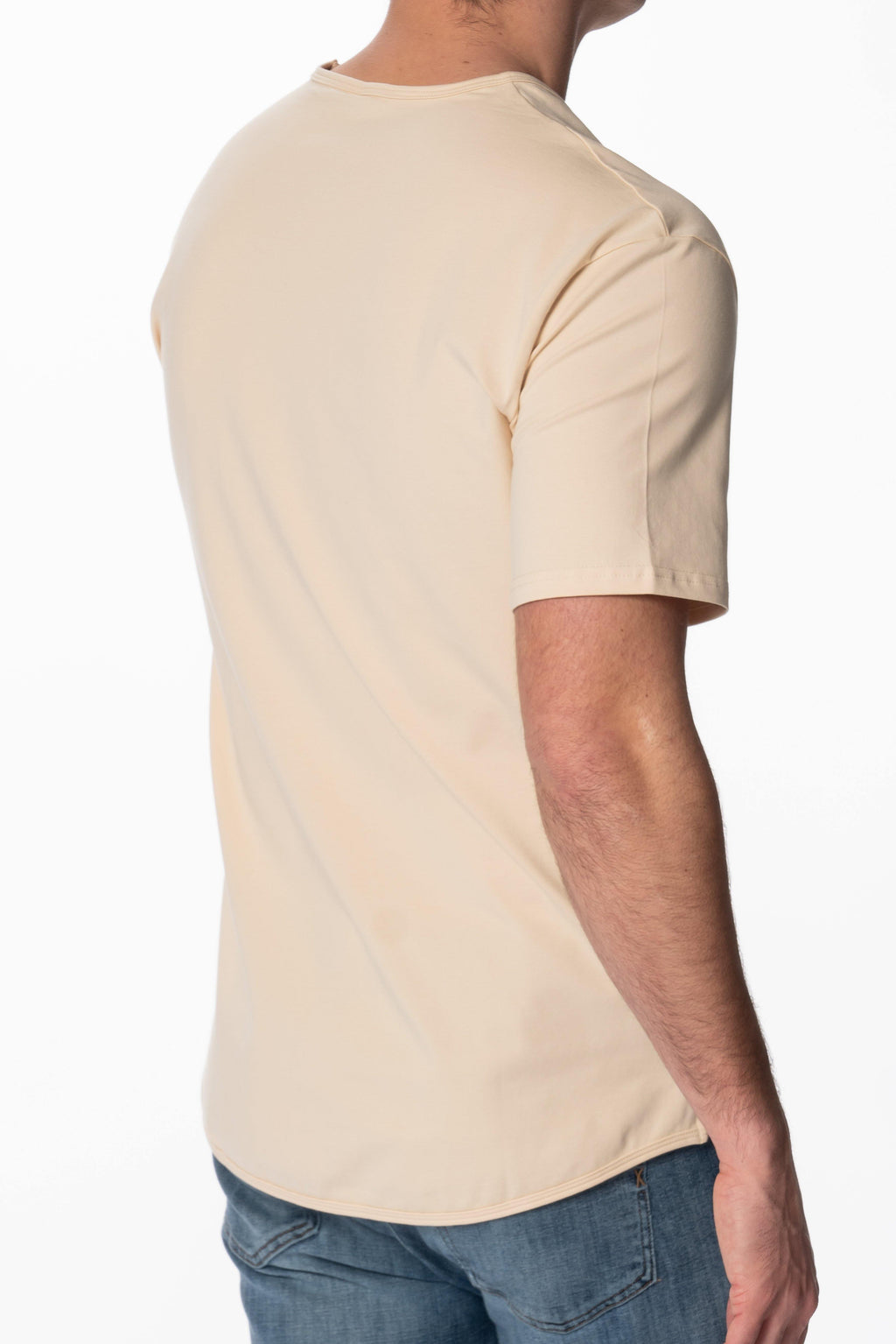 Curve-Split Crew T-Shirt: Coral Pink