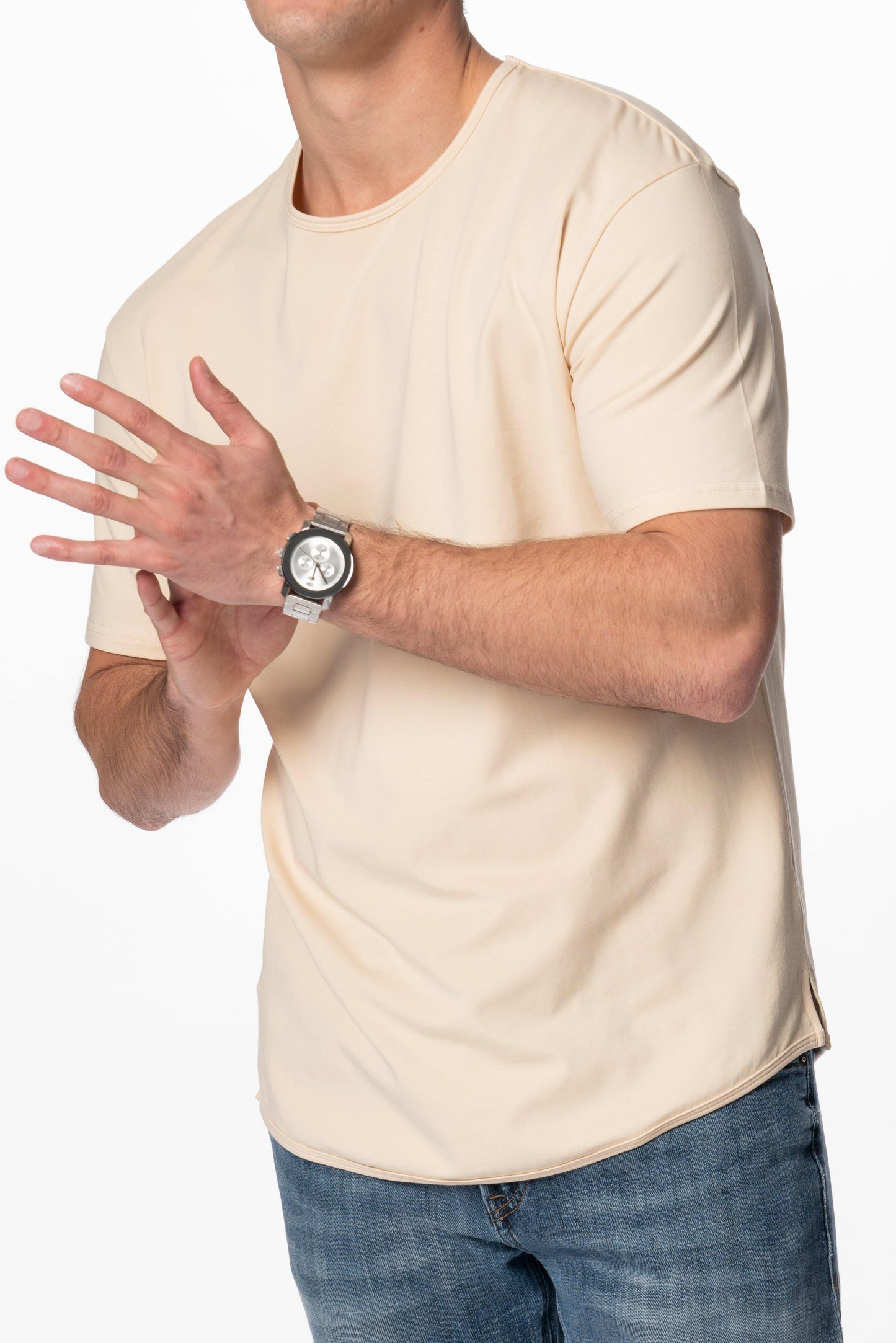 Curve-Split Henley T-Shirt: Khaki Green