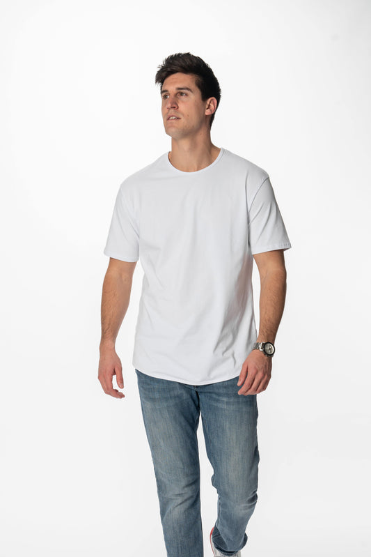 Curve-Split Crew T-Shirt: White - Rule Of Threads