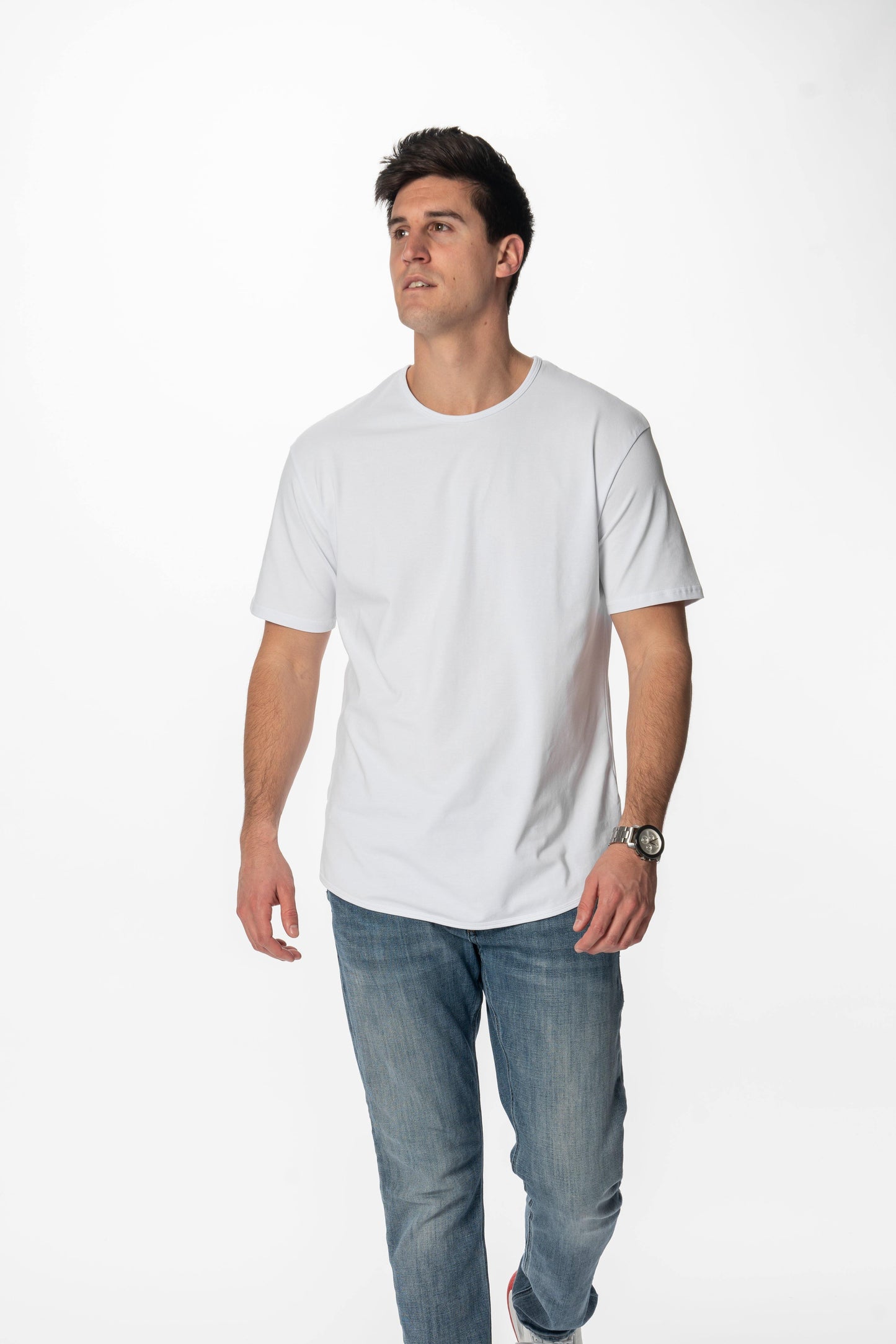 Curve-Split Henley T-Shirt: Khaki Green