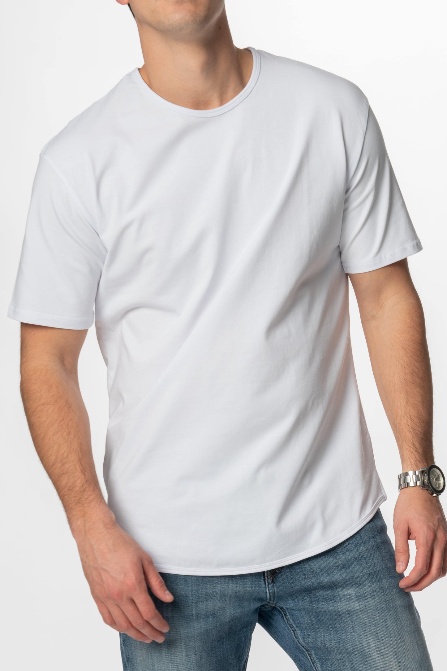 Curve-Split Henley T-Shirt: Khaki Green