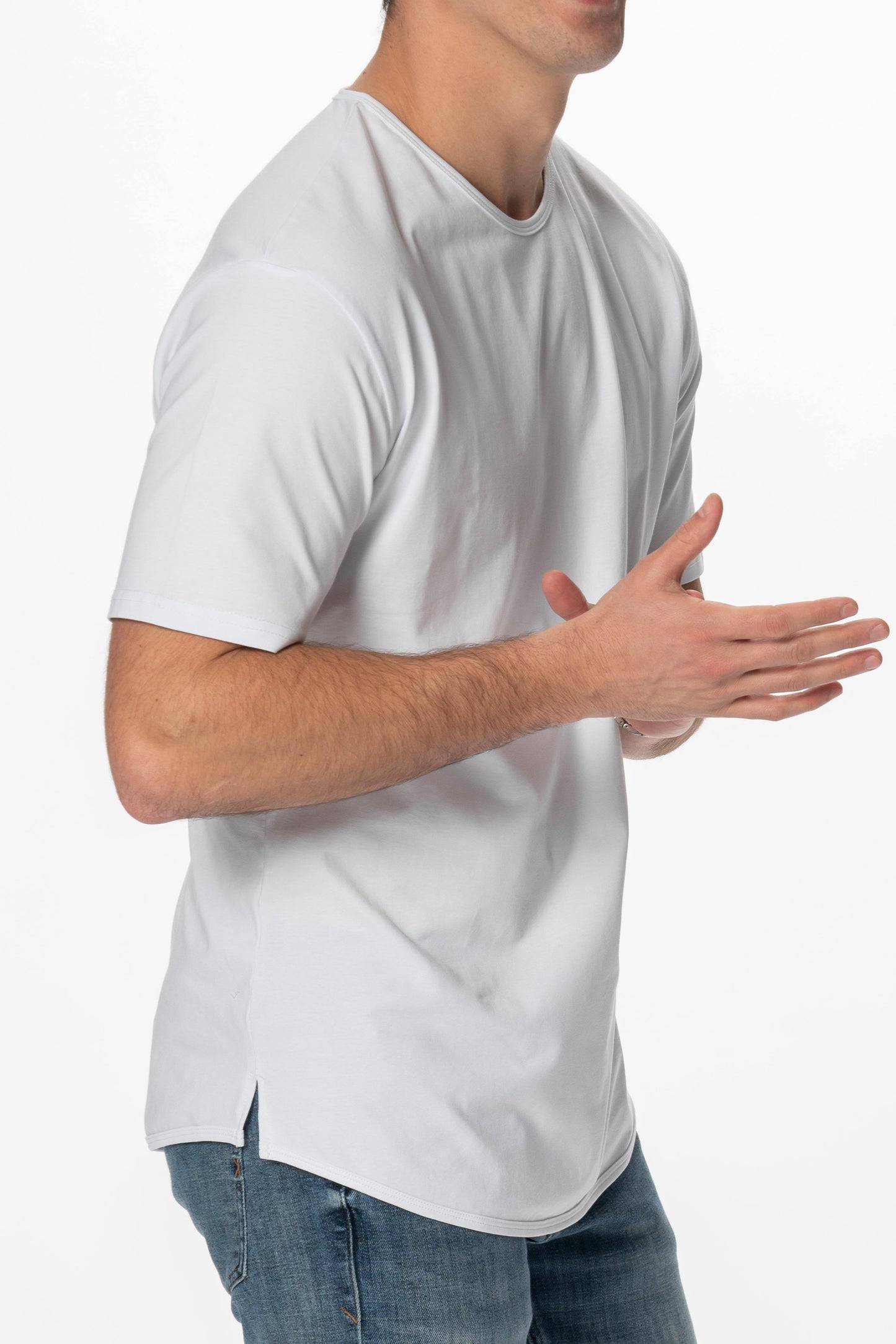 Curve-Split Crew T-Shirt: Coastal Blue