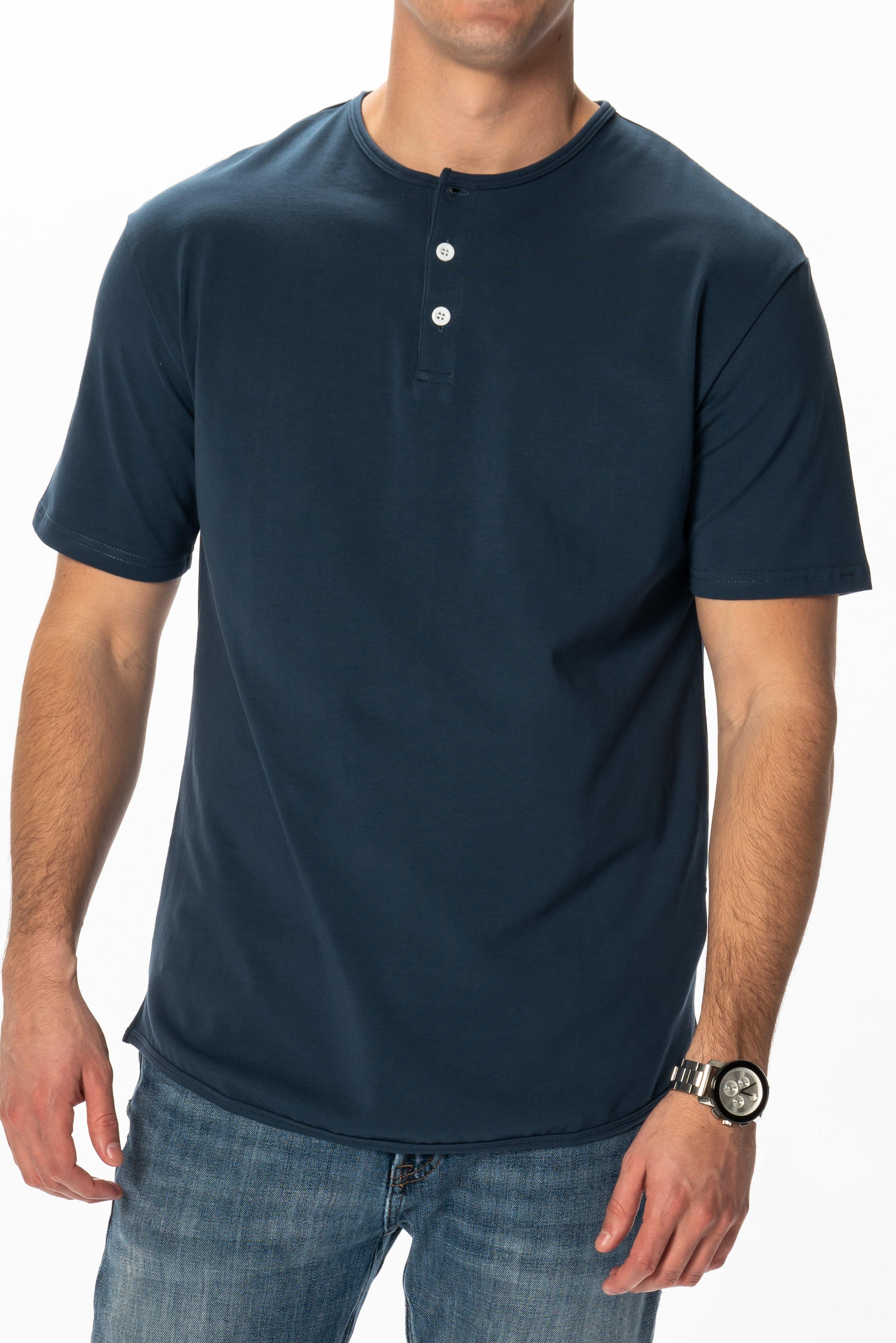 Curve-Split Henley T-Shirt: Charcoal Blue - Rule Of Threads