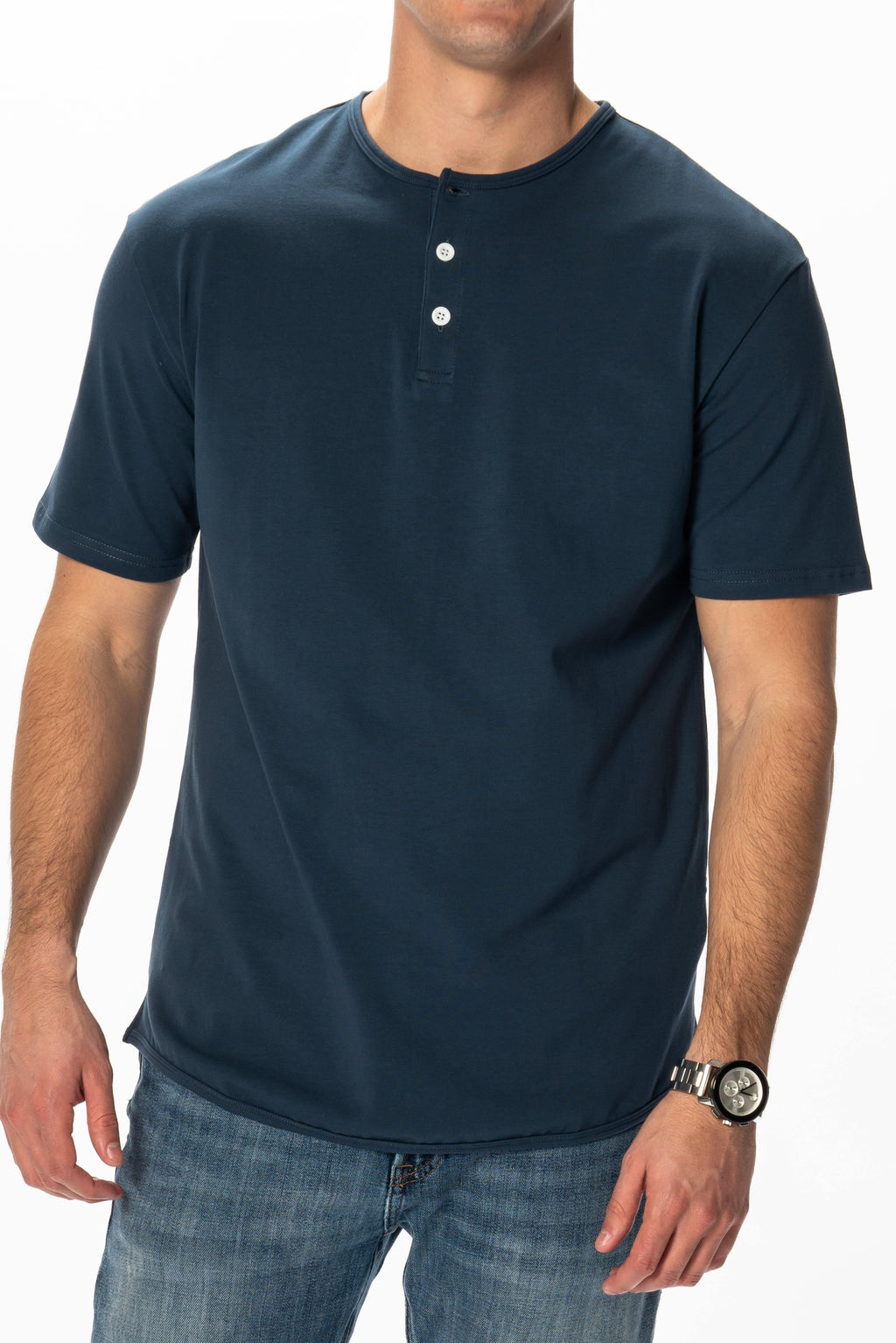 Curve-Split Henley T-Shirt: White