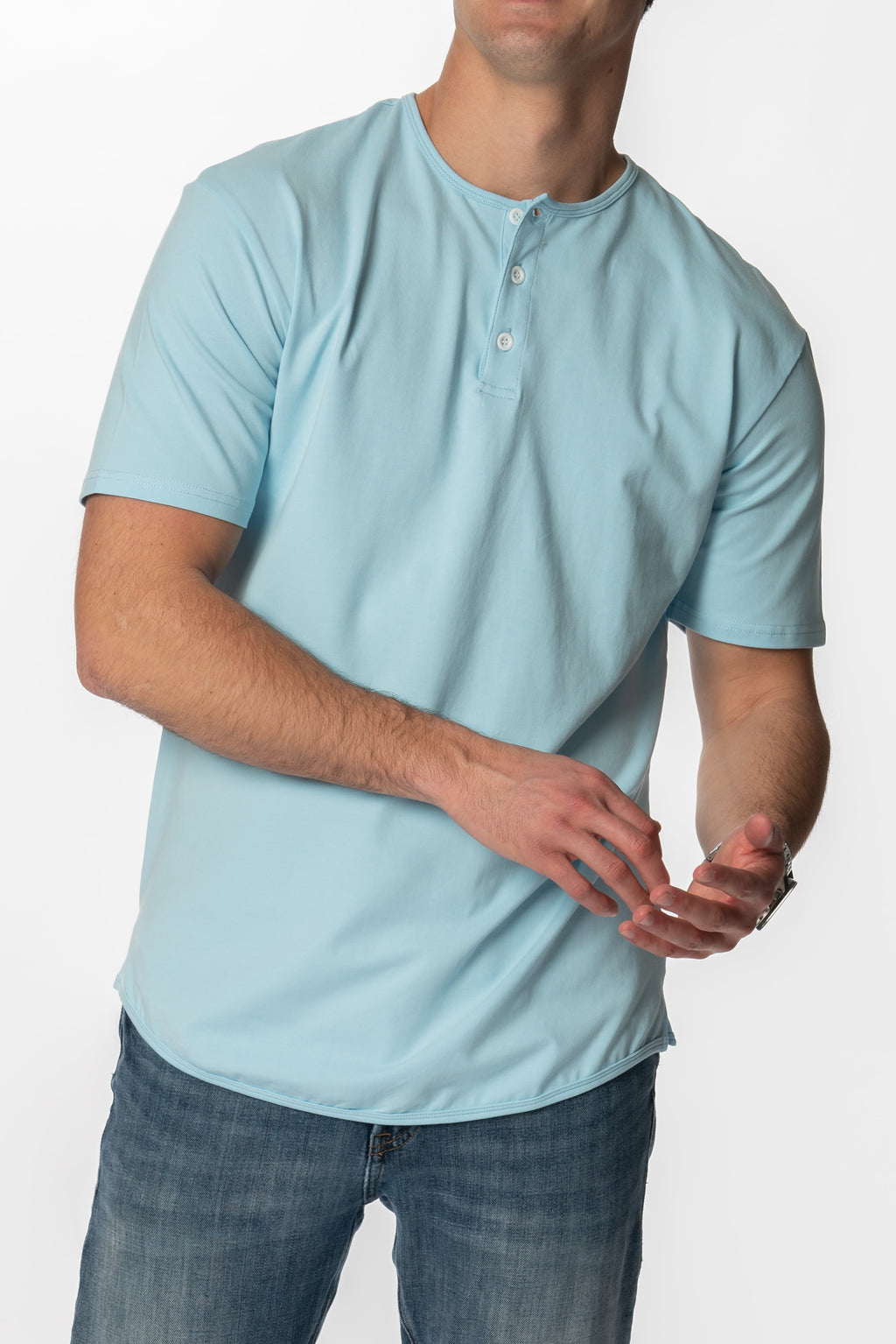 Curve-Split Henley T-Shirt: Sand