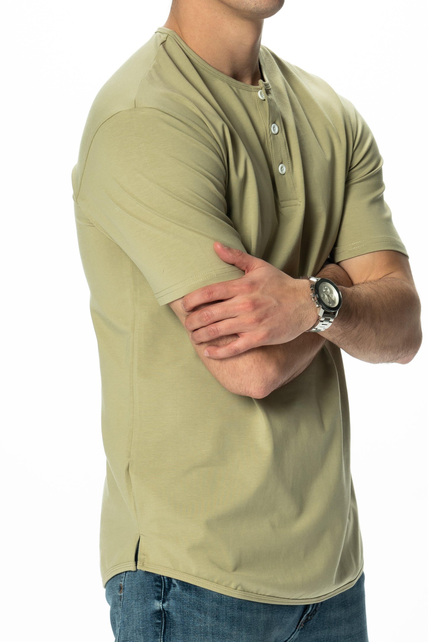 Curve-Split Henley T-Shirt: Mint Green
