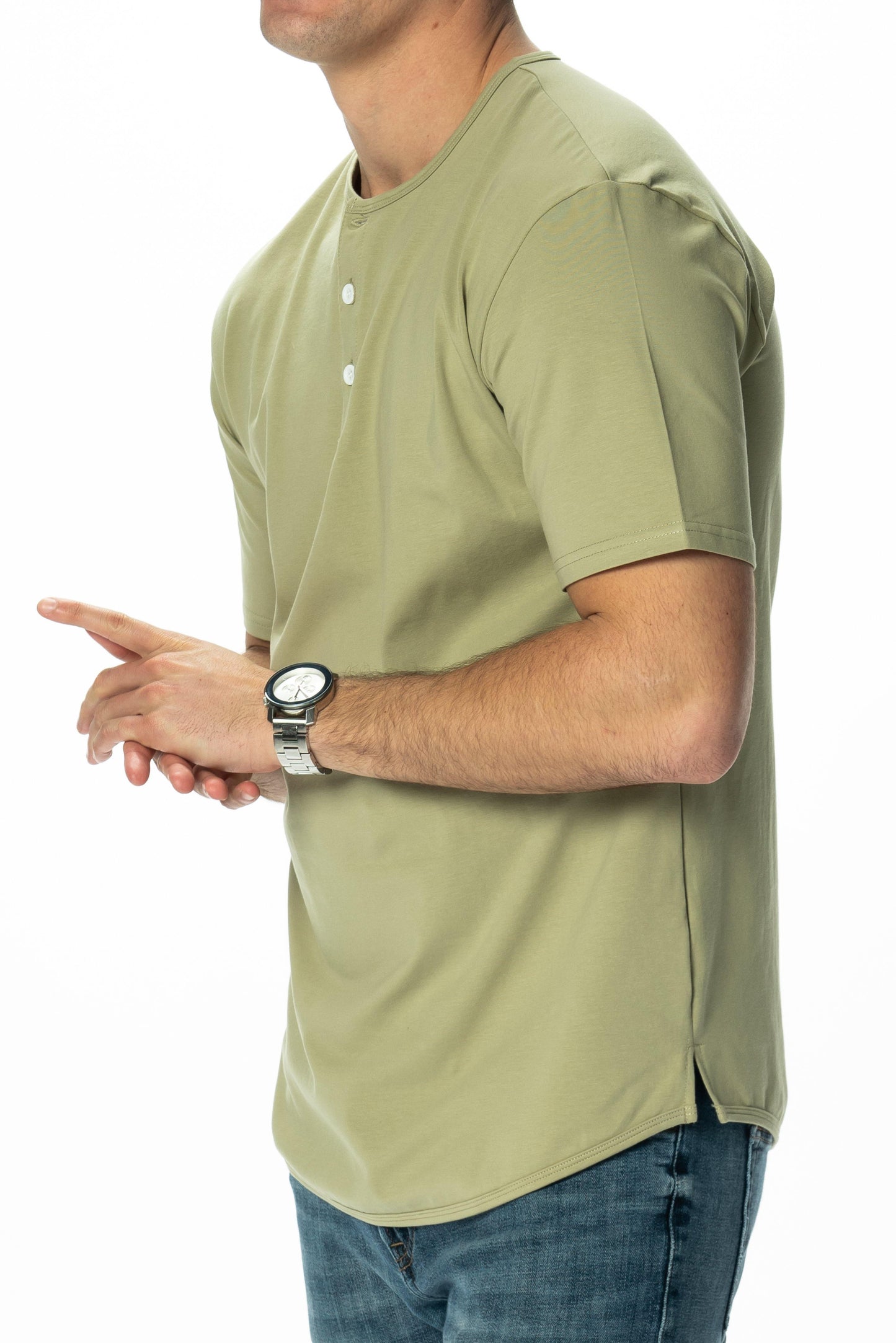 Curve-Split Henley T-Shirt: Charcoal Blue