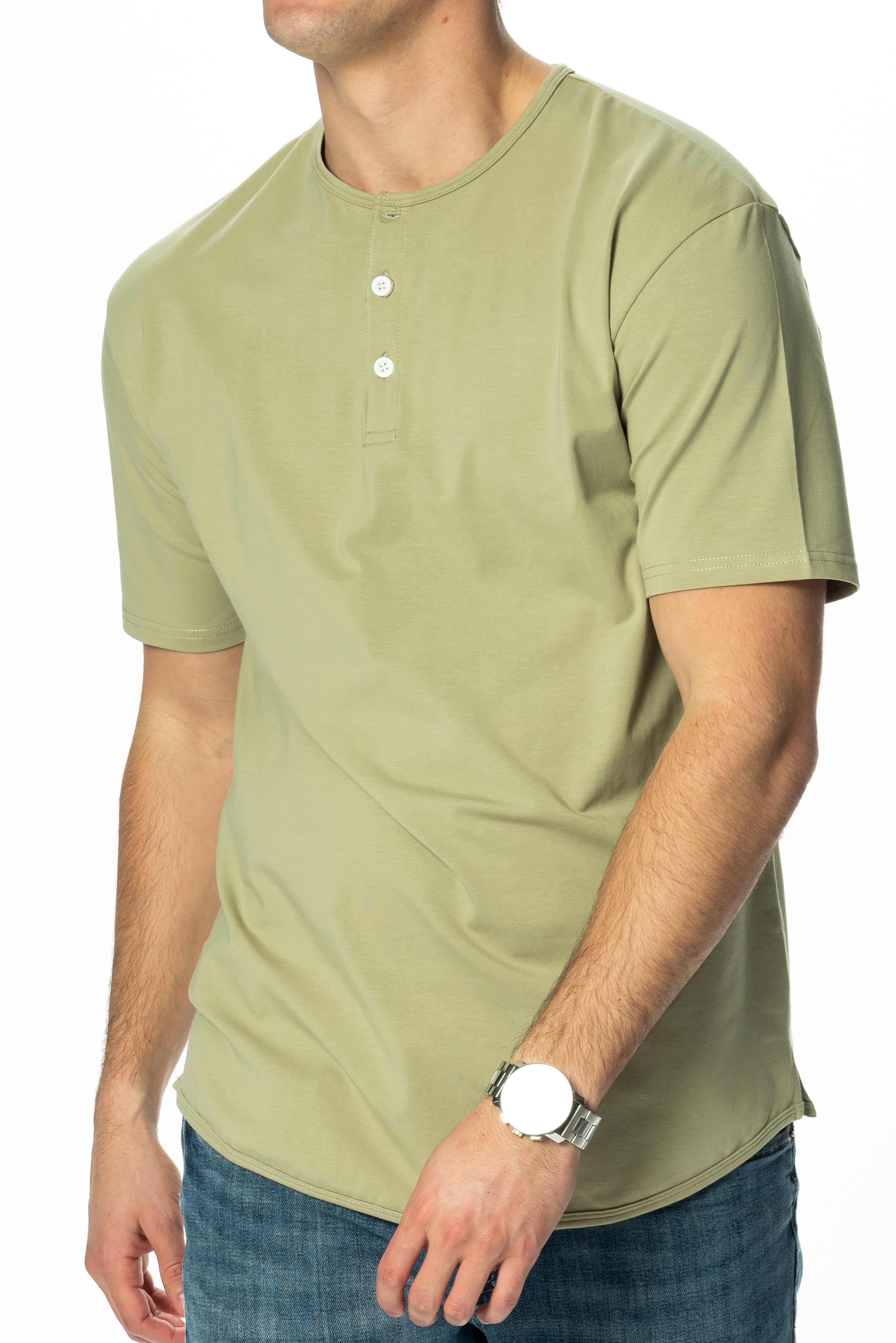 Curve-Split Henley T-Shirt: Khaki Green - Rule Of Threads