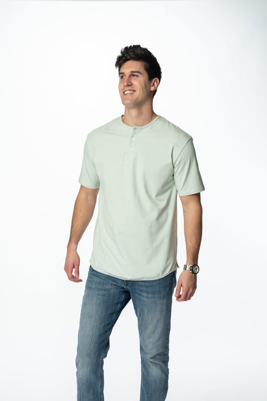Curve-Split Henley T-Shirt: Mint Green - Rule Of Threads