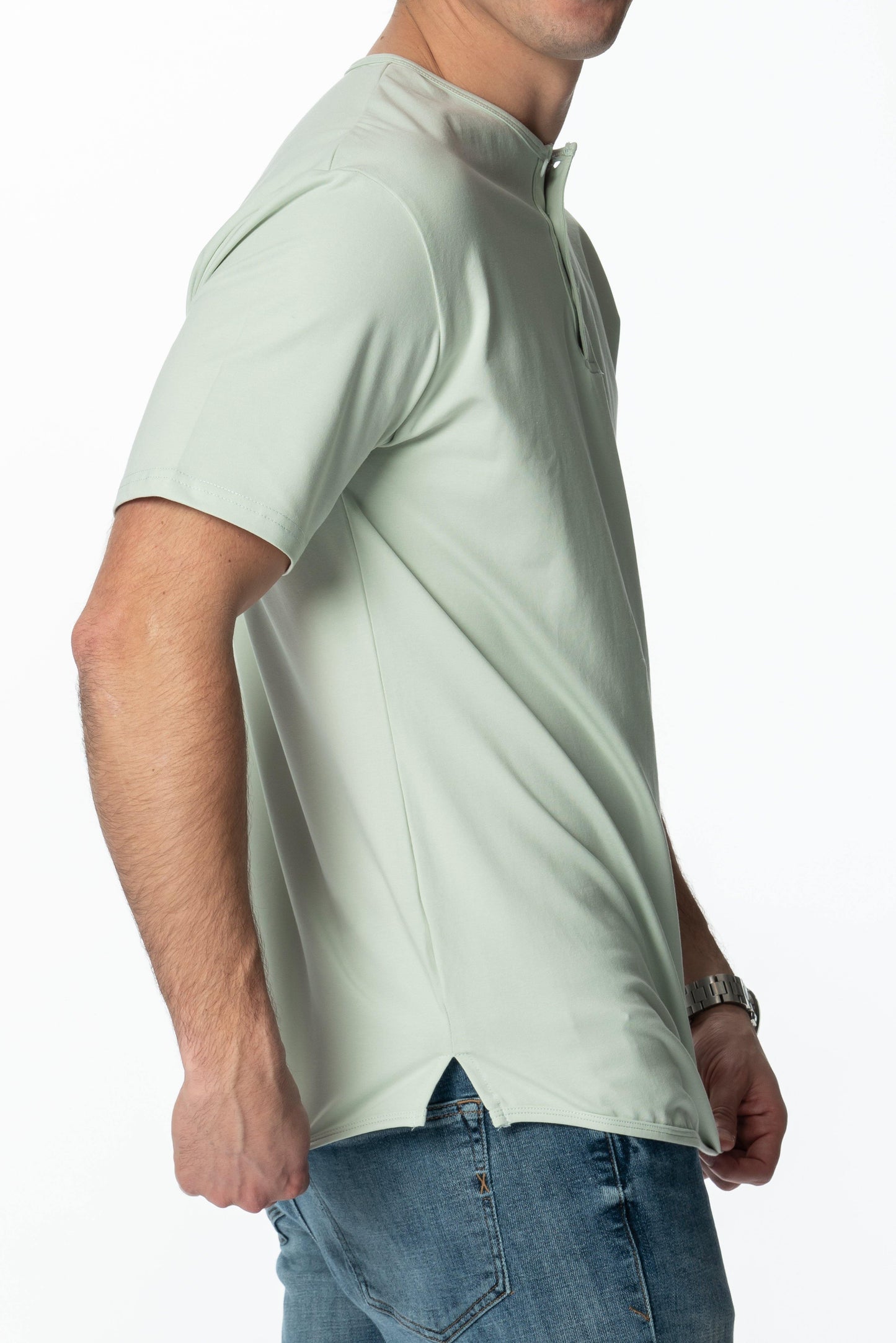 Curve-Split Henley T-Shirt: Coral Pink