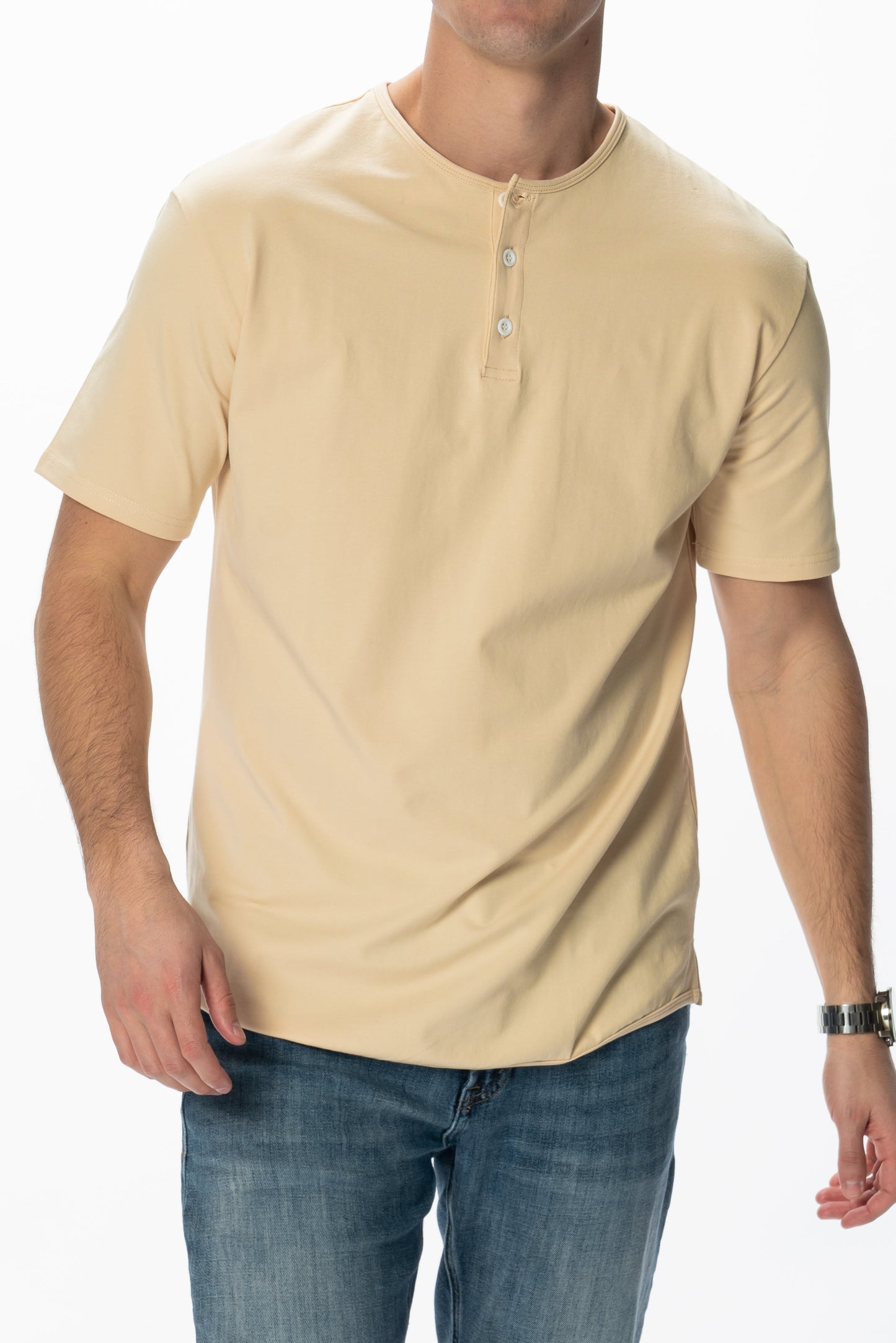 Curve-Split Henley T-Shirt: Charcoal Blue