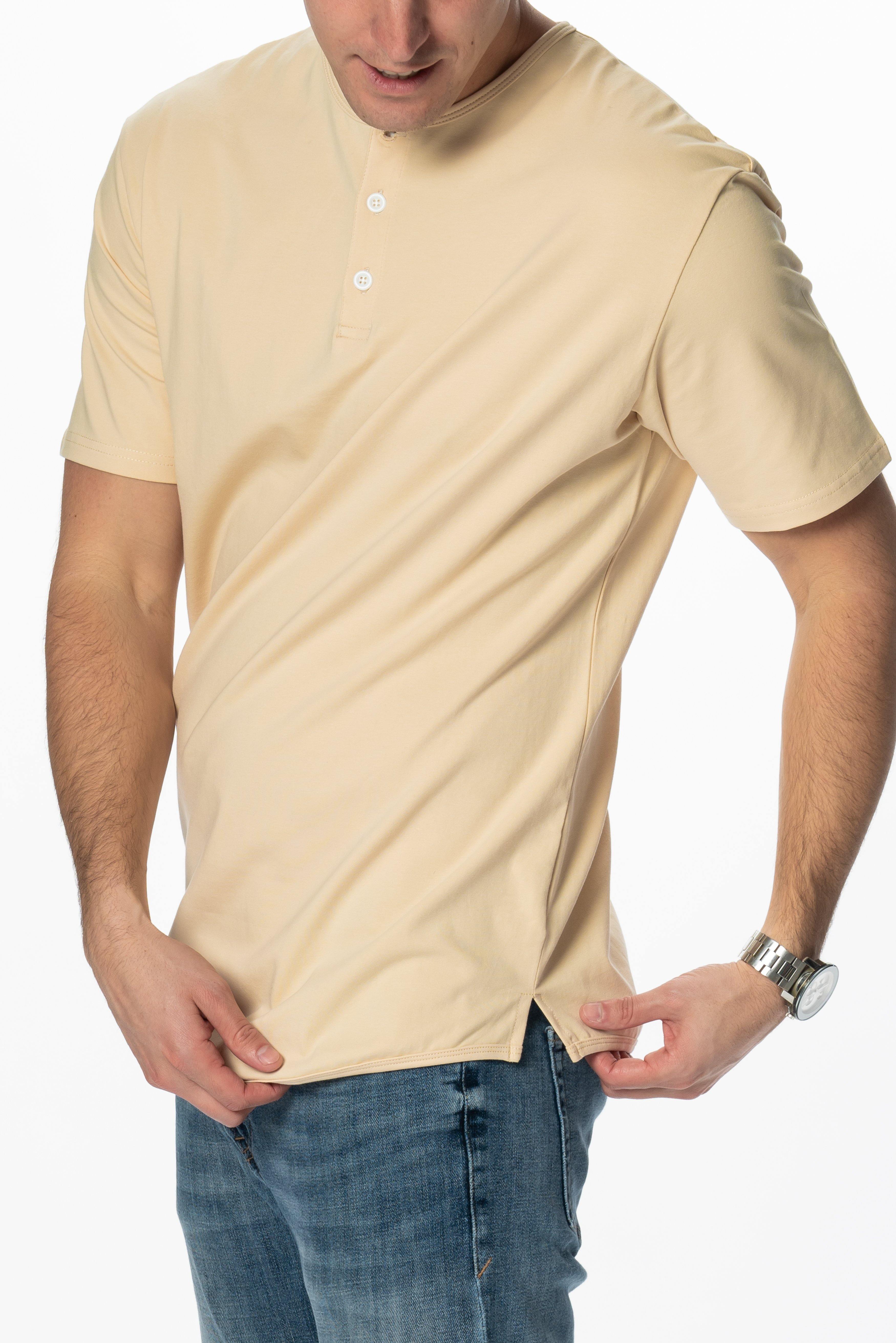 Curve-Split Henley T-Shirt: Sand - Rule Of Threads