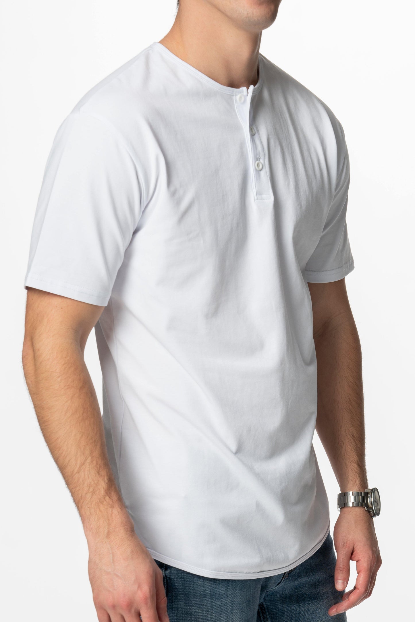 Curve-Split Henley T-Shirt: Coral Pink
