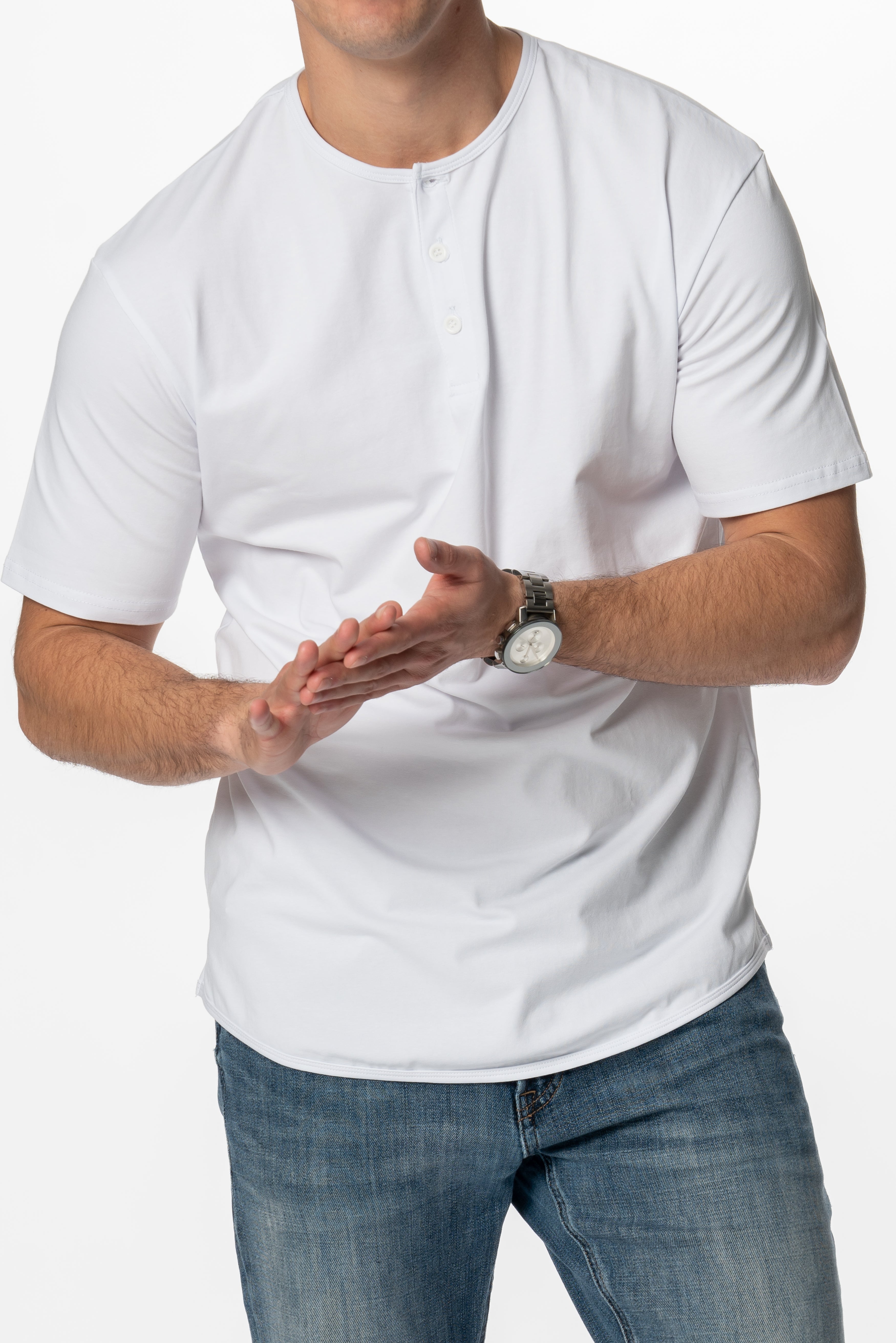 Curve-Split Henley T-Shirt: Coral Pink
