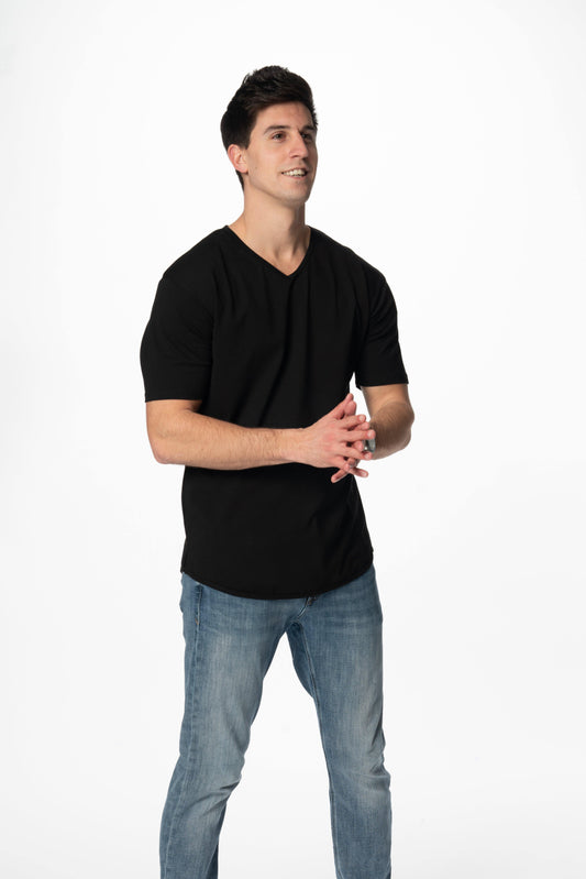 Curve-Split V-Neck T-Shirt: Black - Rule Of Threads