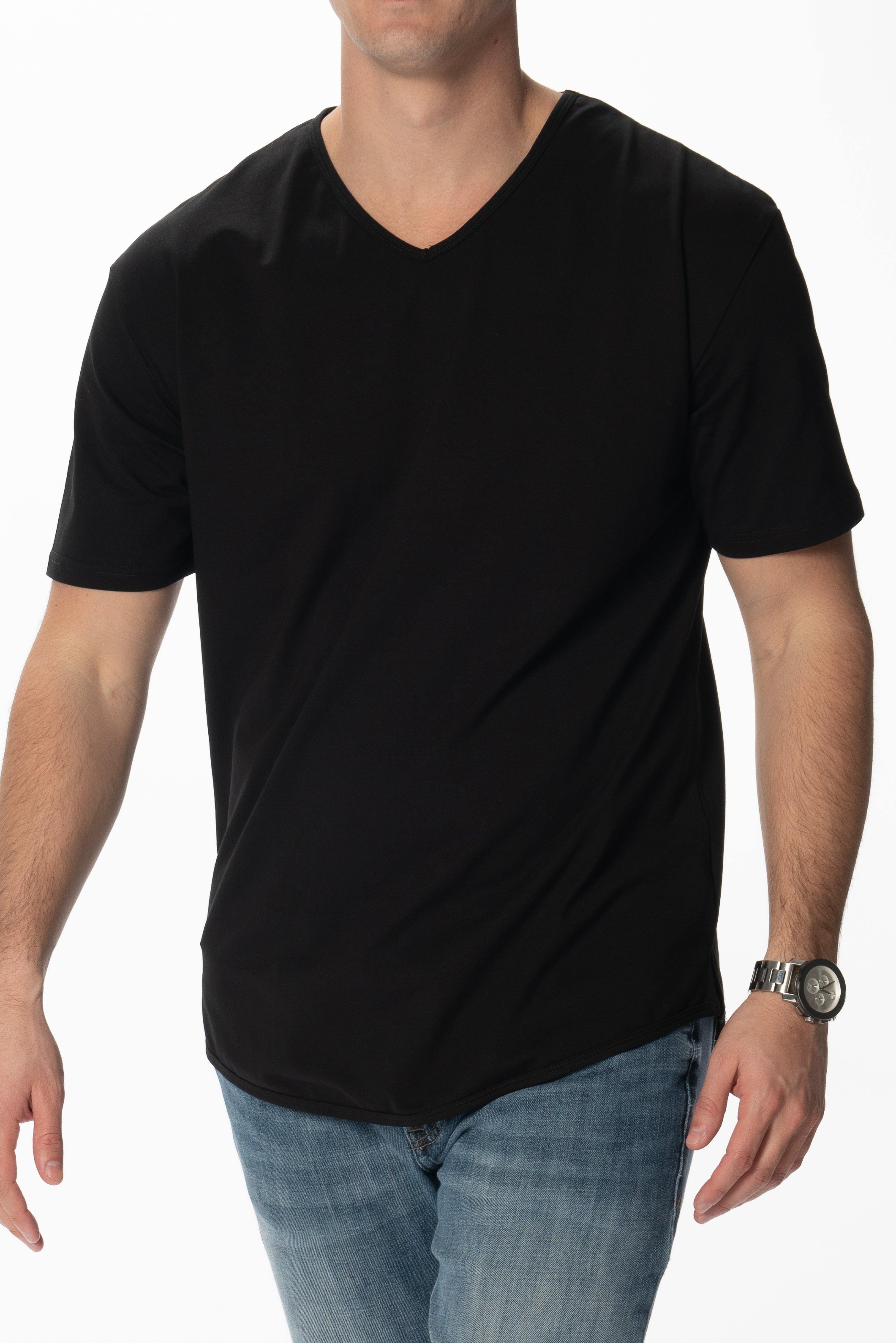 Curve-Split V-Neck T-Shirt: Black - Rule Of Threads