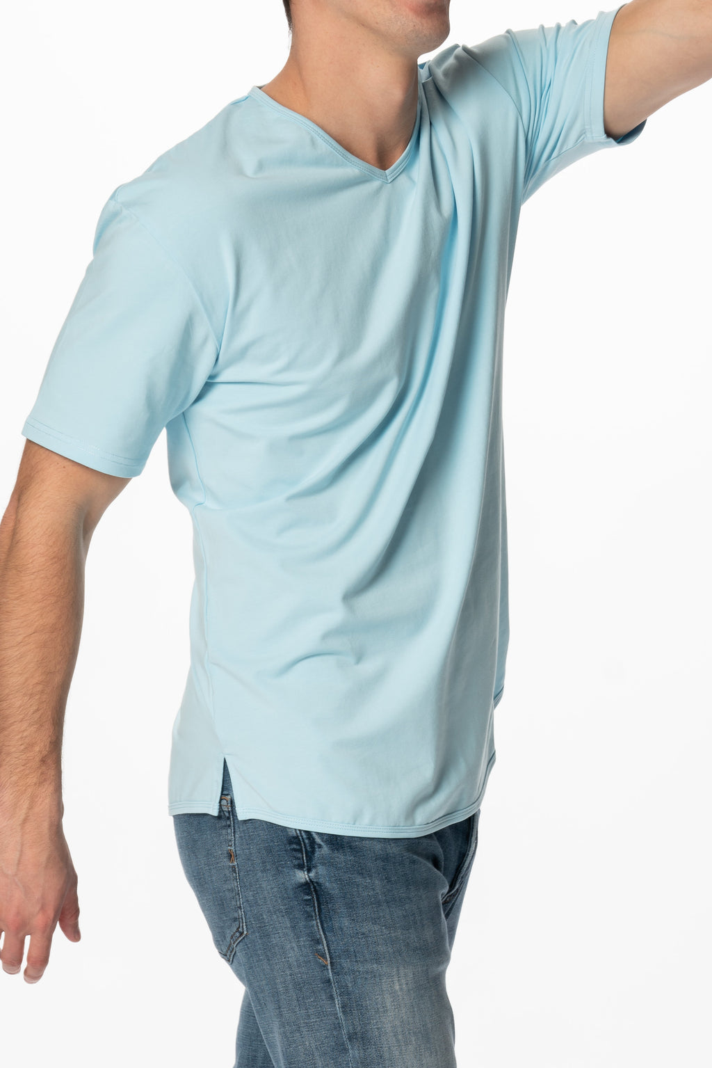 Curve-Split V-Neck T-Shirt: Coastal Blue - Rule Of Threads
