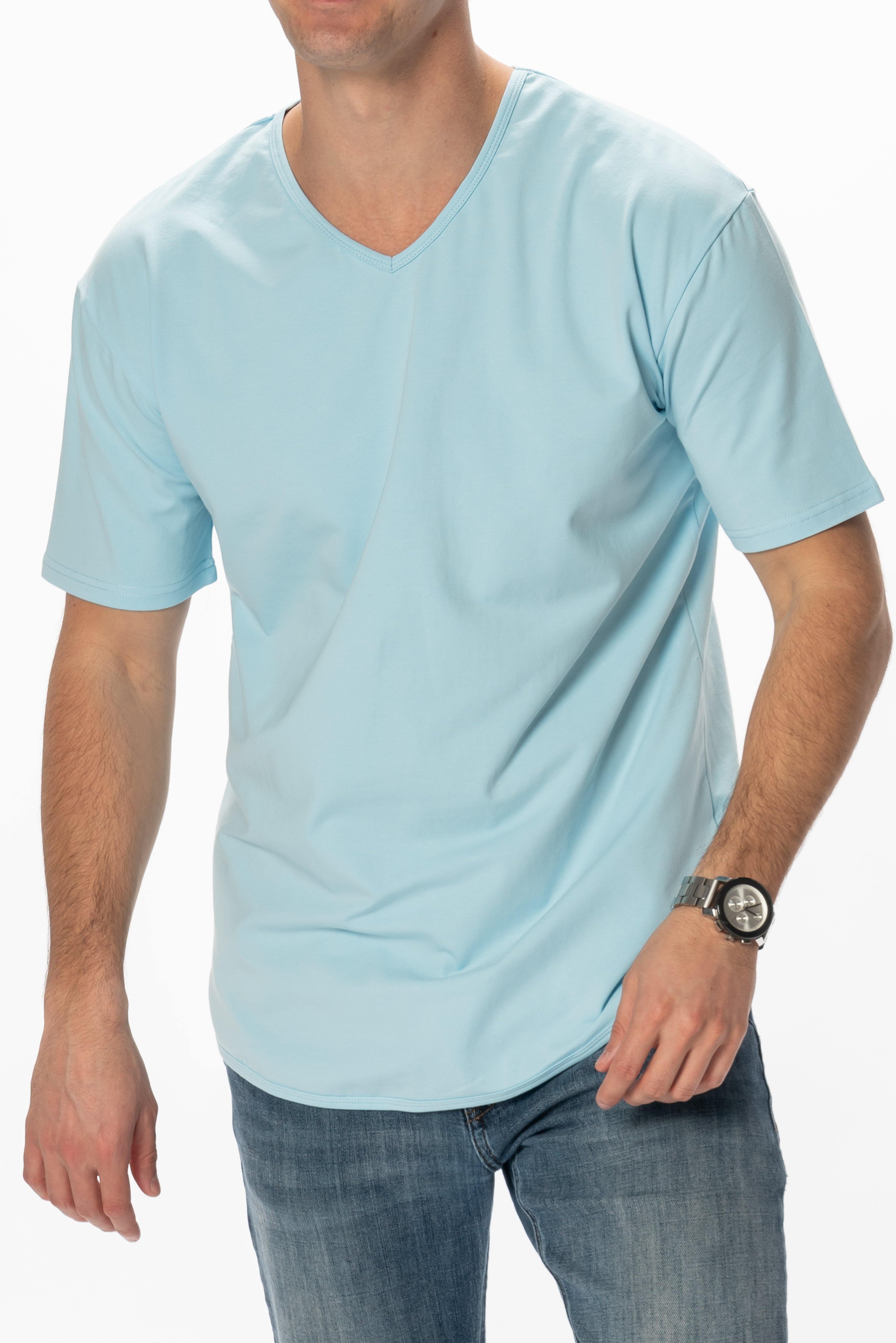 Curve-Split V-Neck T-Shirt: Coastal Blue - Rule Of Threads