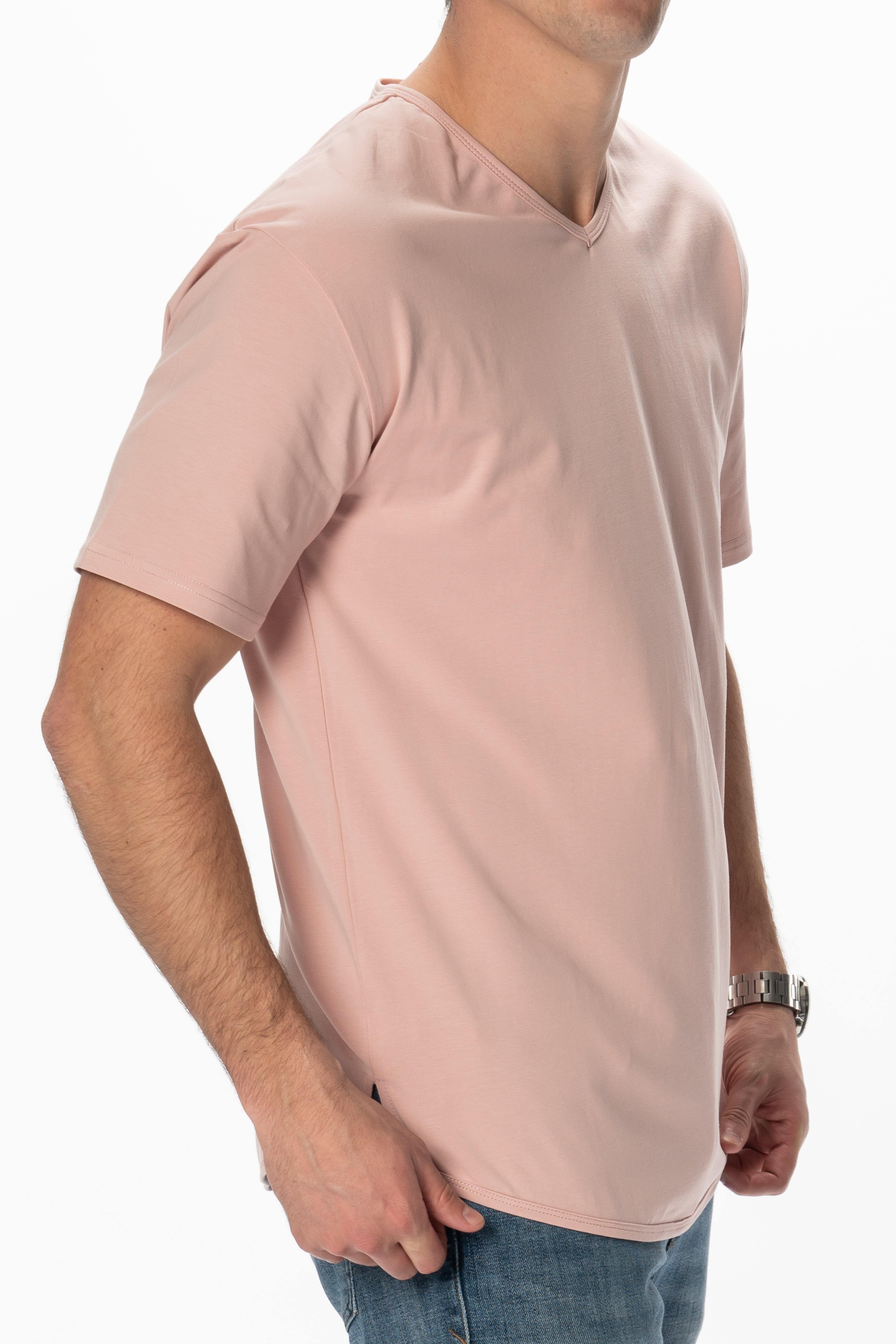 Curve-Split V-Neck T-Shirt: Coral Pink - Rule Of Threads