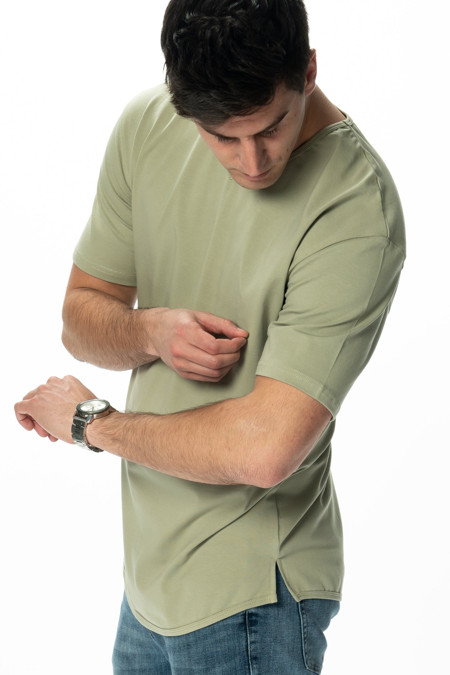 Curve-Split V-Neck T-Shirt: Coastal Blue