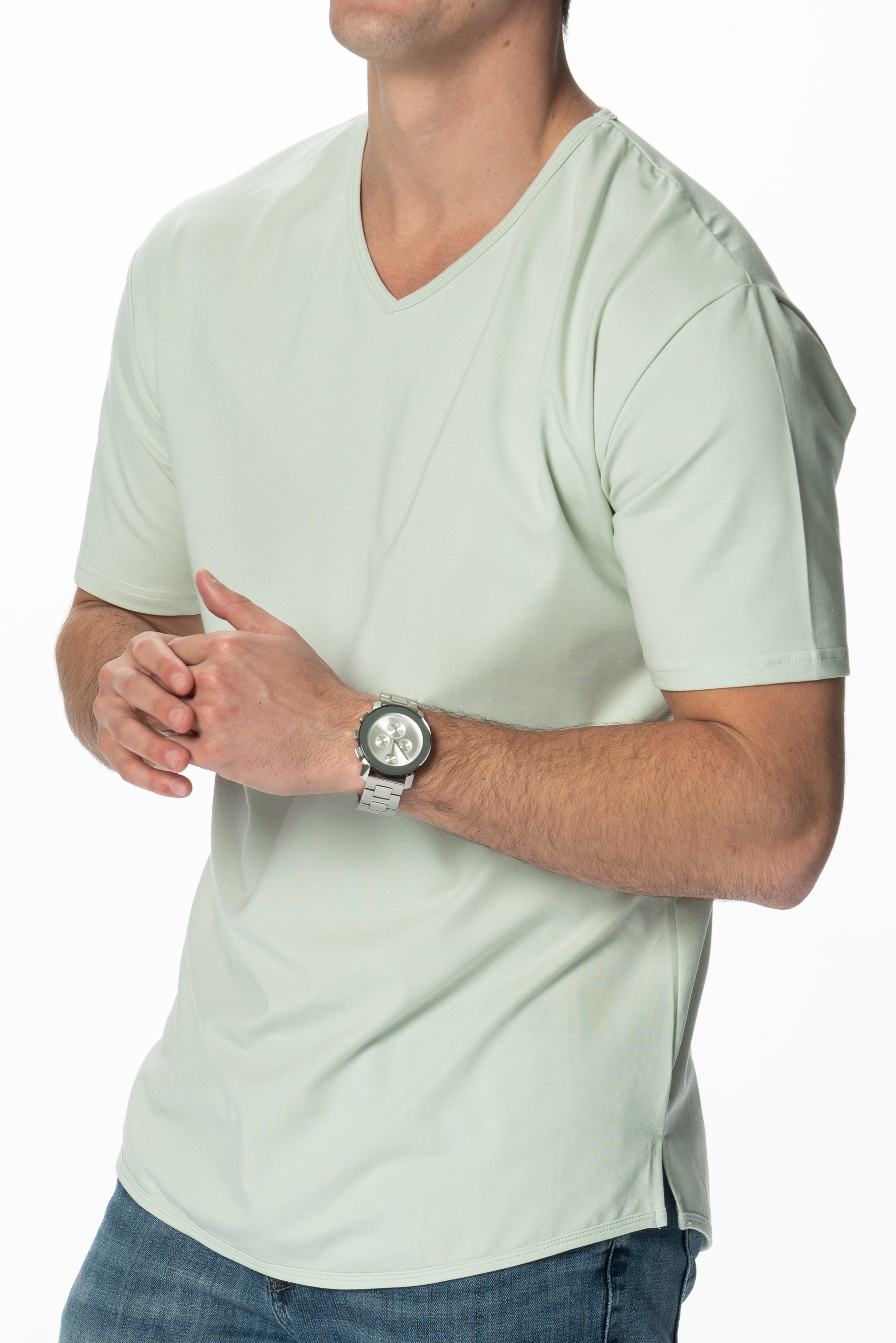 Curve-Split V-Neck T-Shirt: Black