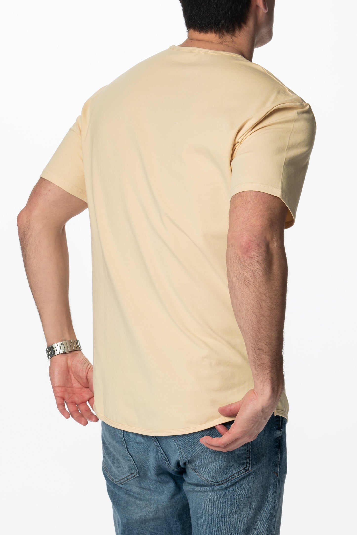 Curve-Split V-Neck T-Shirt: Khaki Green