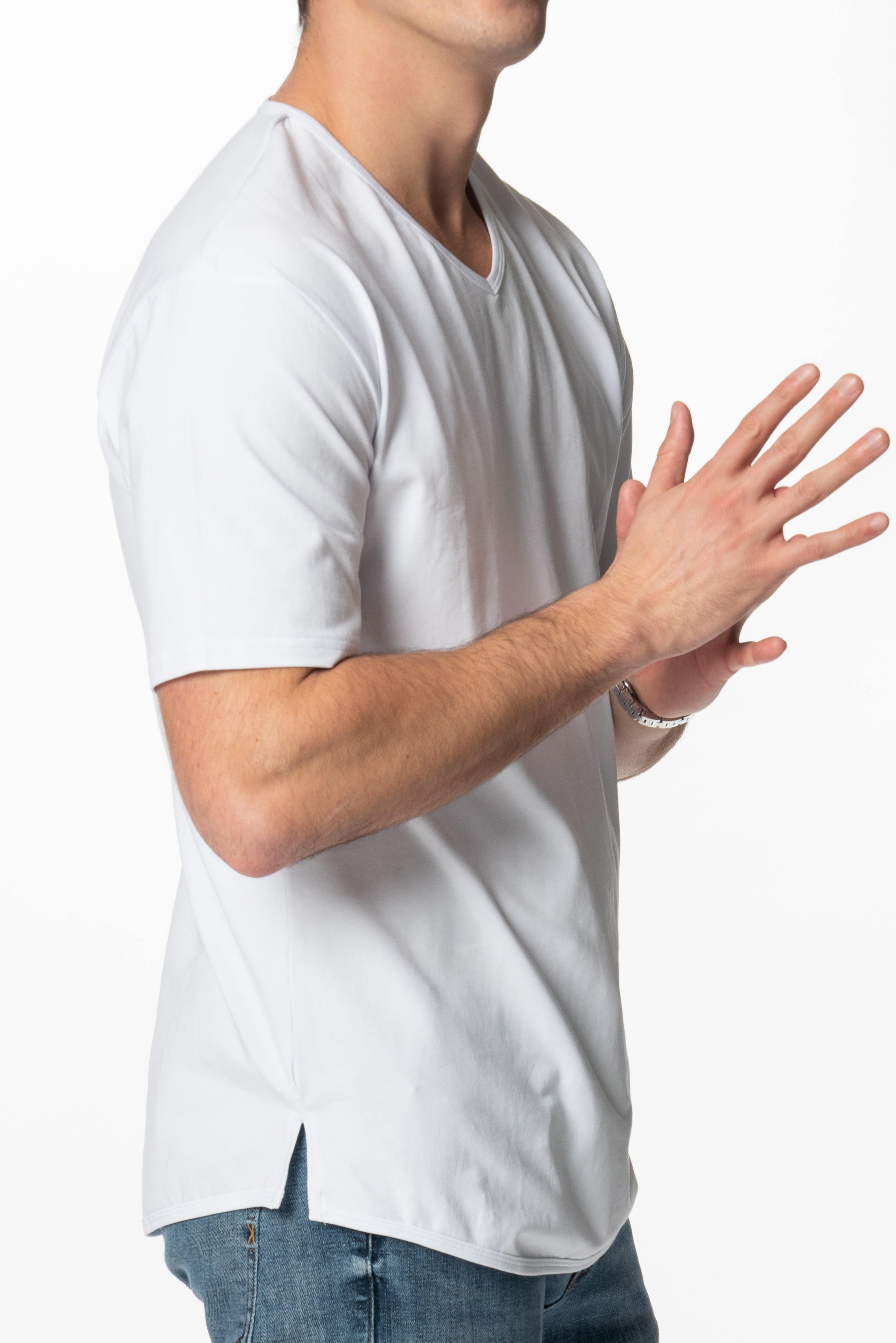 Curve-Split V-Neck T-Shirt: White - Rule Of Threads