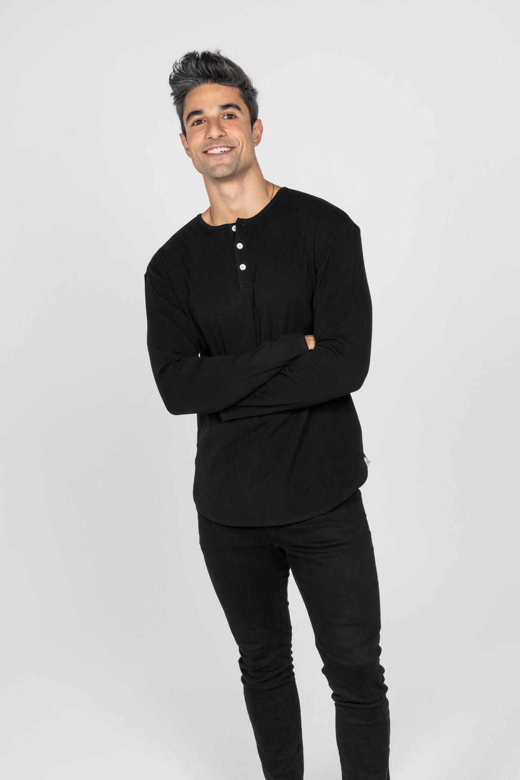 L/S Curve Henley: Black - Rule Of Threads