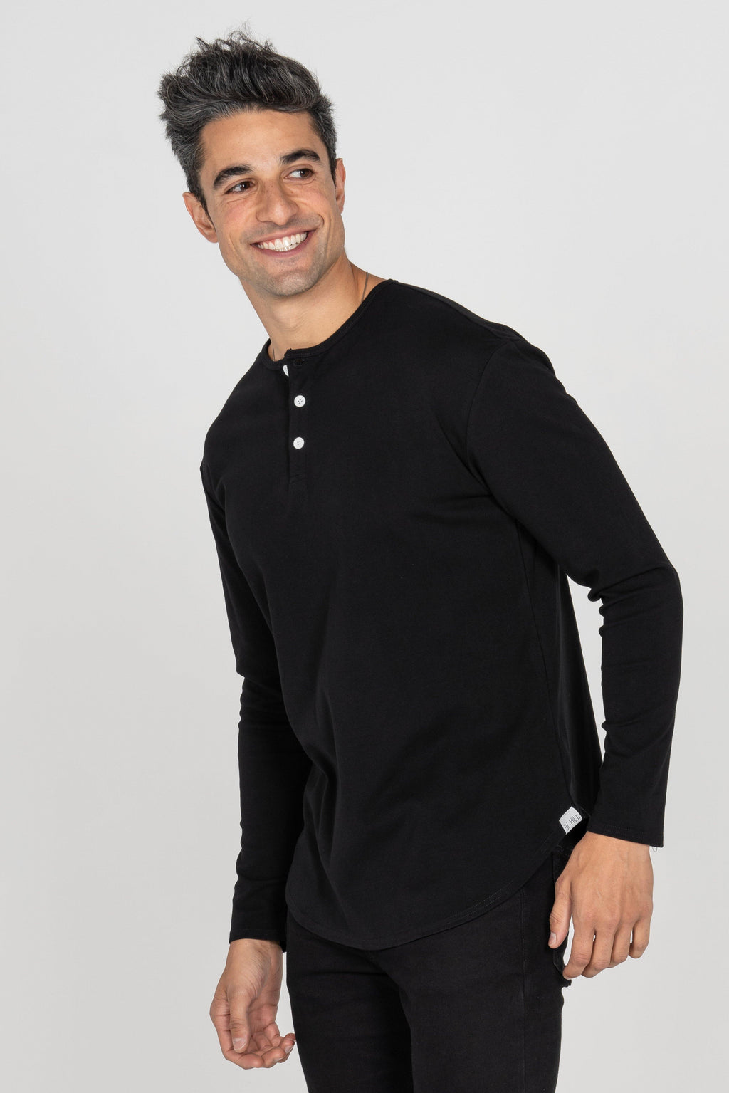 L/S Curve Henley: Black - Rule Of Threads